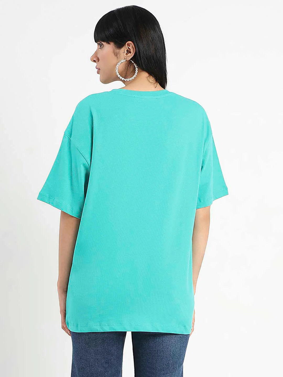 Madame Graphic Print Half Sleeve Peacock Green Cotton T-Shirt - Image 4