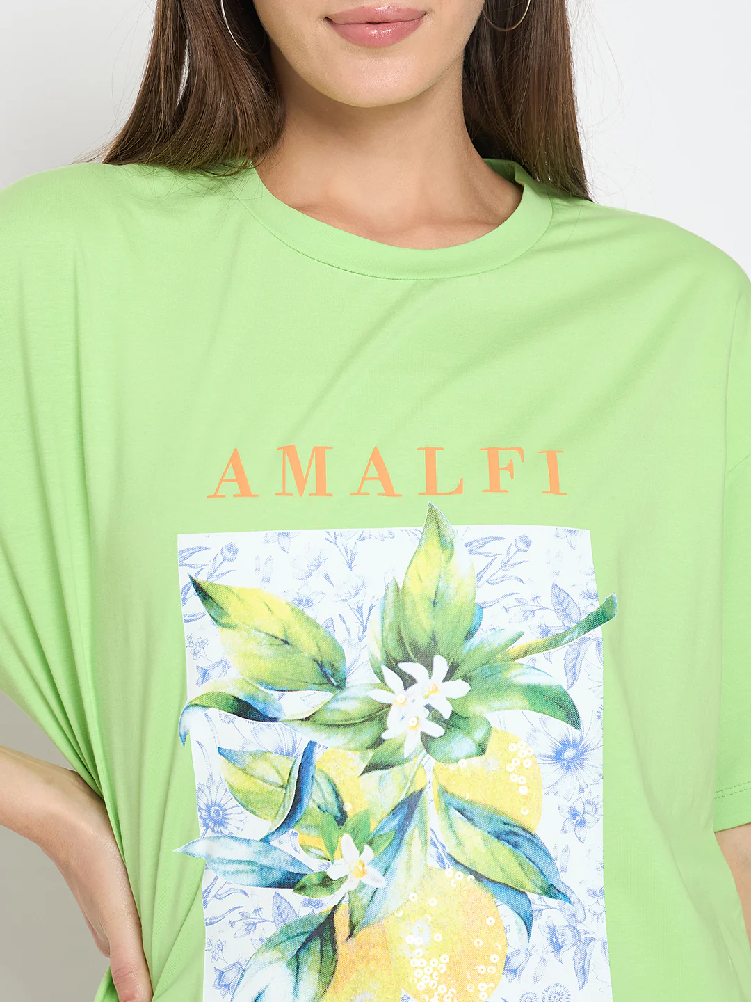 Madame Botanical Print Short Sleeve Green Cotton Blend T-shirt - Image 7