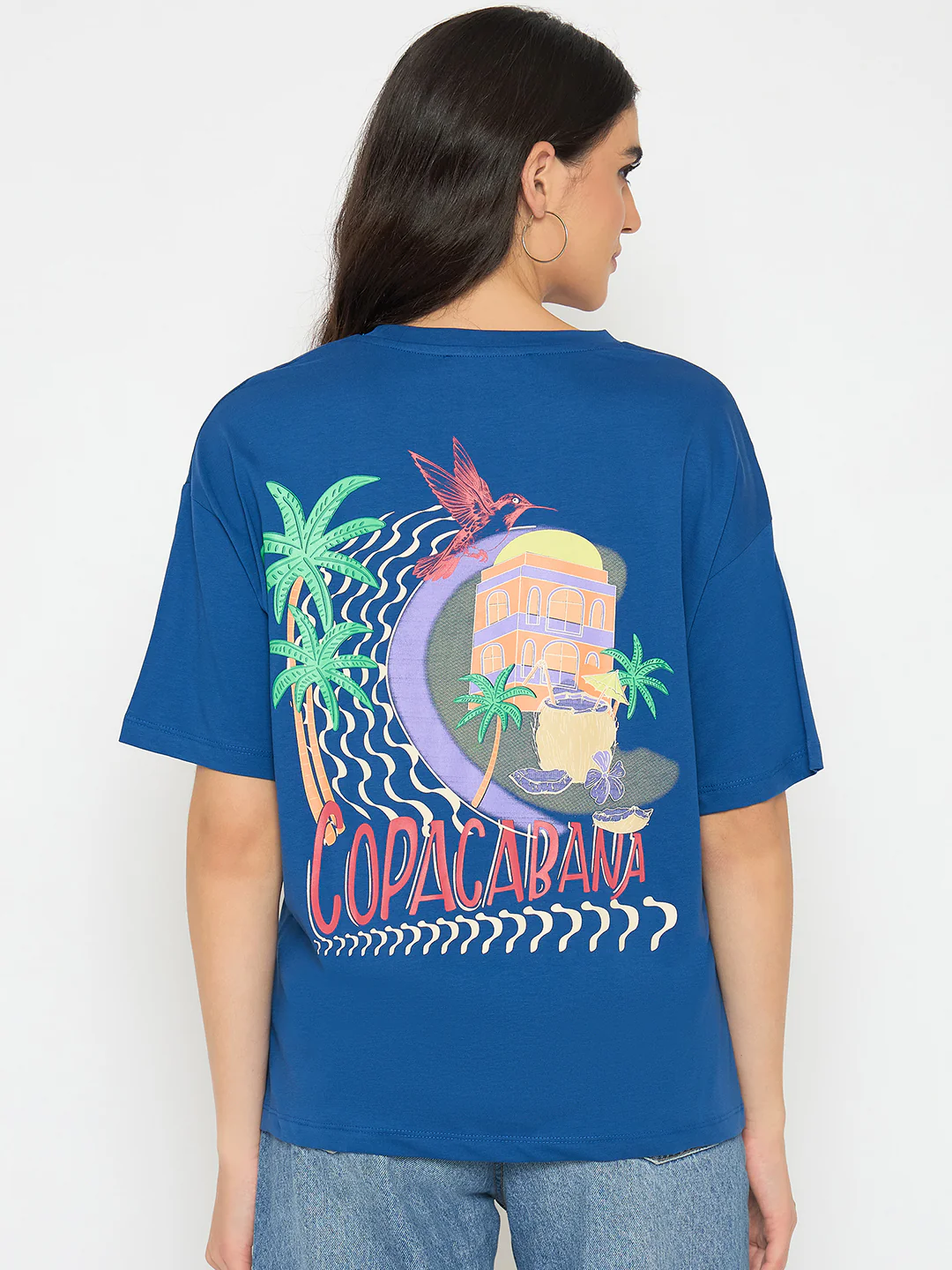 Madame Graphic Adorned Royal Blue Cotton T-Shirt - Image 6