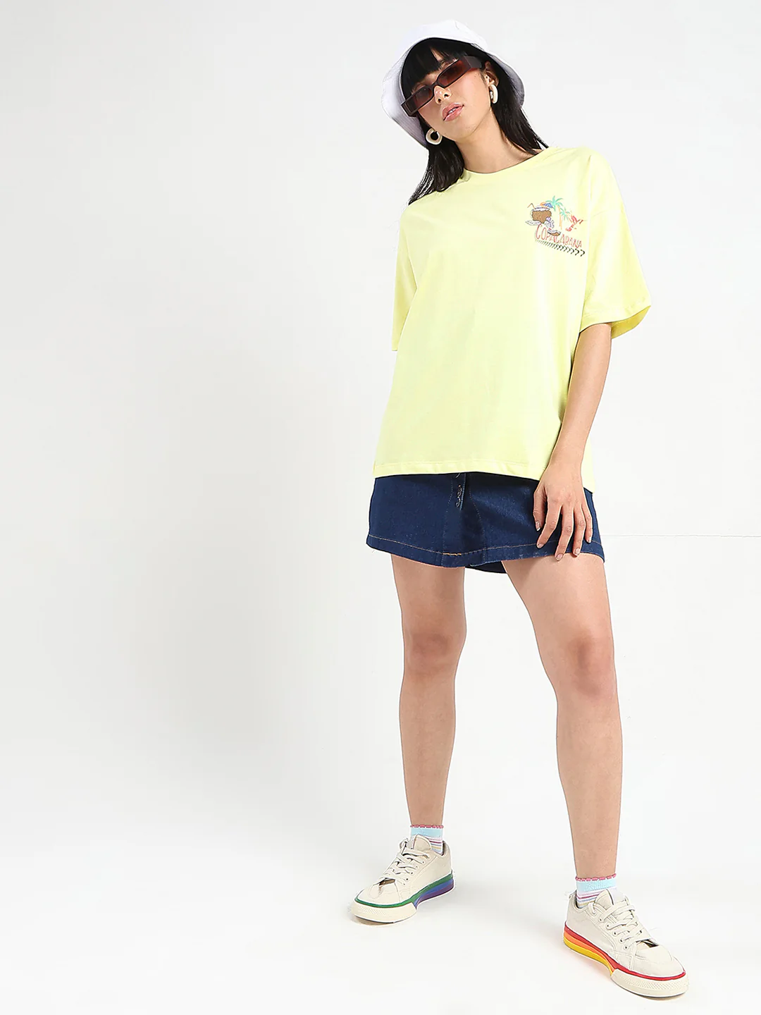 Madame Graphic Print Detailed Yellow Cotton T-shirt