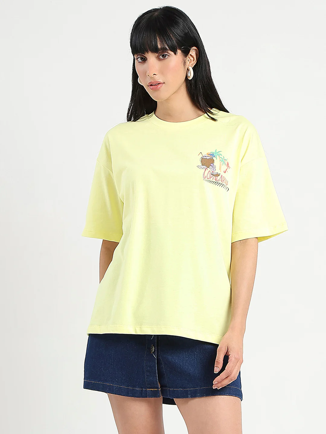 Madame Graphic Print Detailed Yellow Cotton T-shirt - Image 3