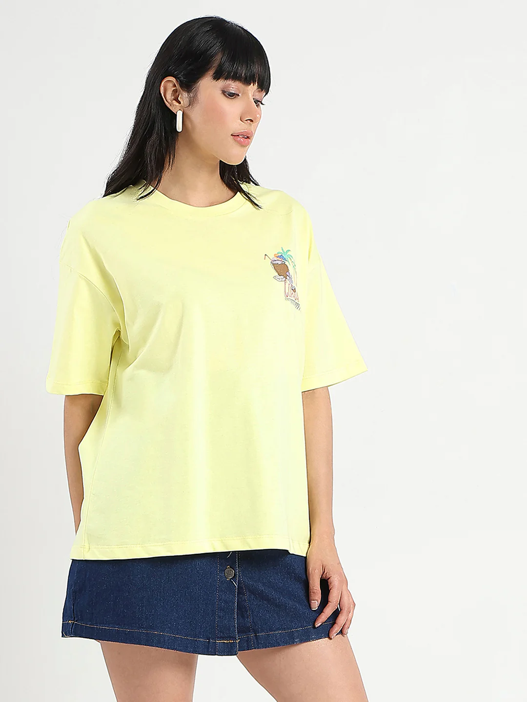 Madame Graphic Print Detailed Yellow Cotton T-shirt - Image 4