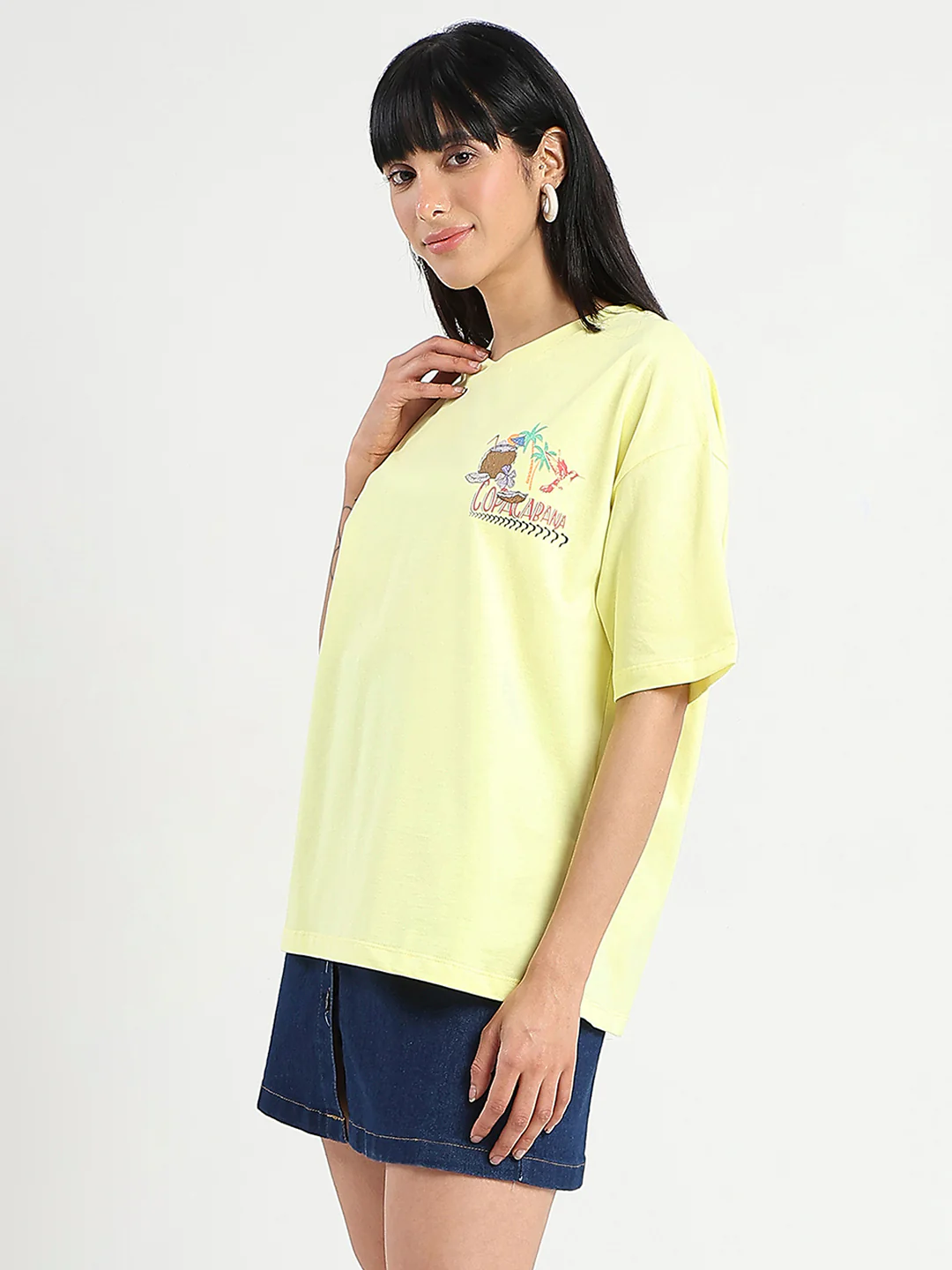 Madame Graphic Print Detailed Yellow Cotton T-shirt - Image 5