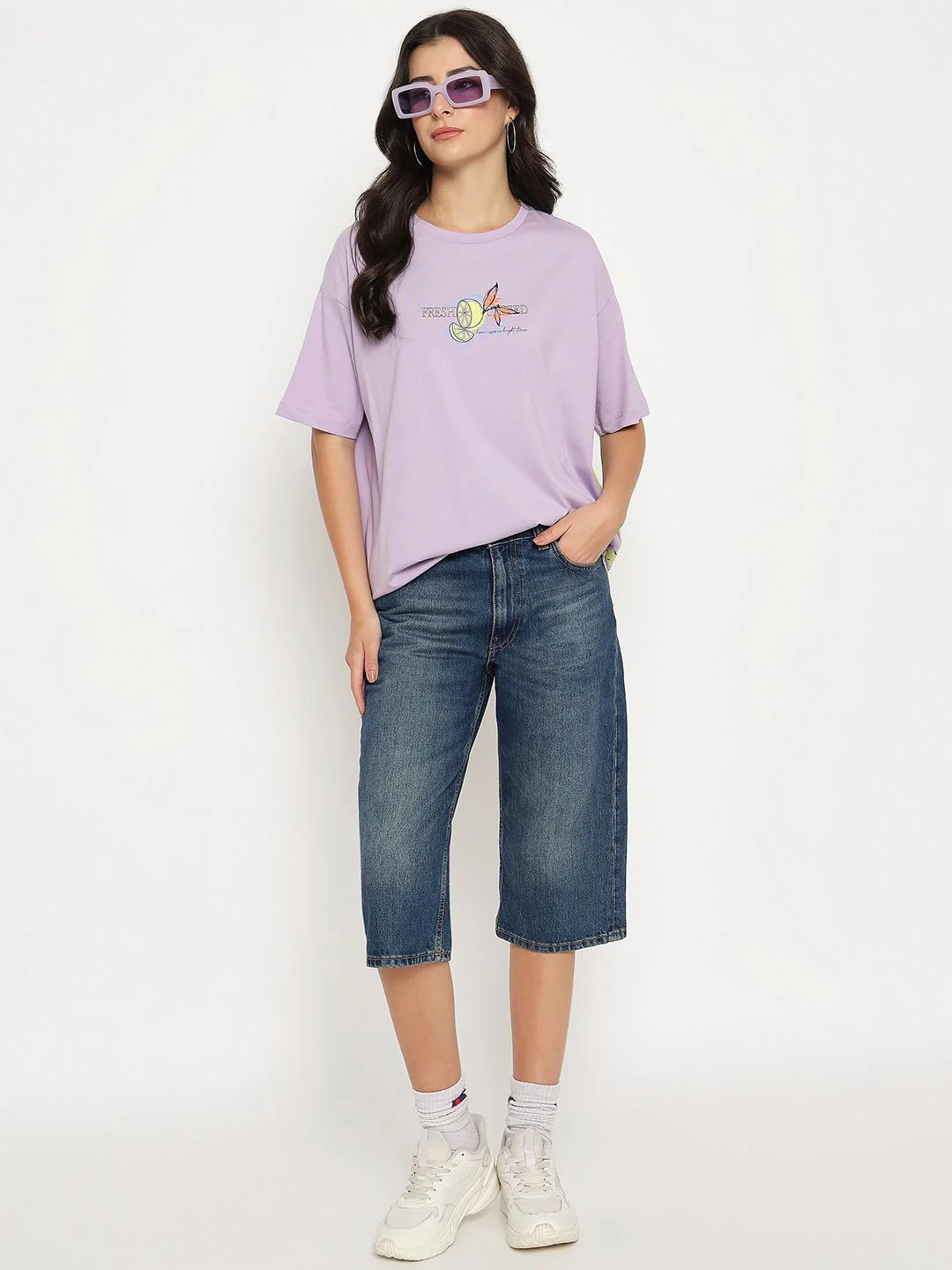 Madame Front and Back Graphic Print Lilac Cotton T-Shirt - Image 2