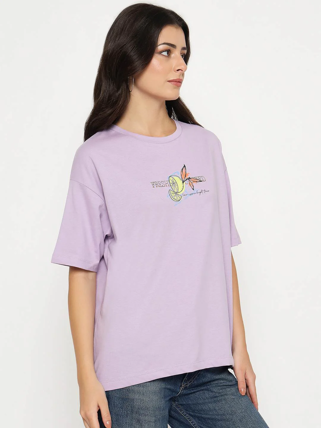 Madame Front and Back Graphic Print Lilac Cotton T-Shirt - Image 4