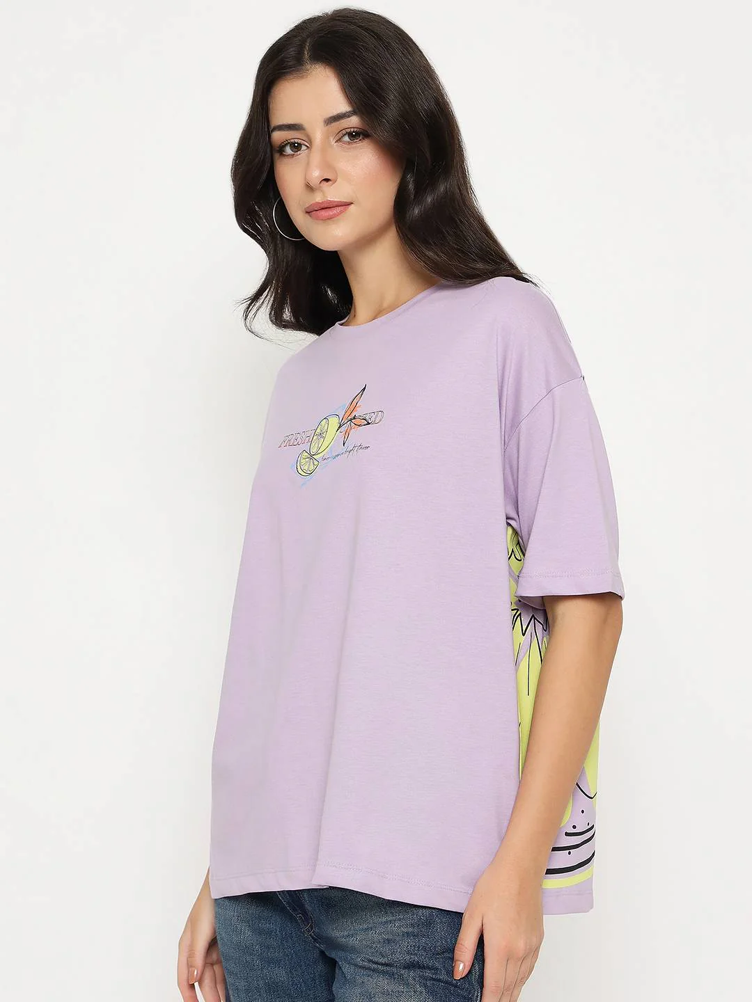 Madame Front and Back Graphic Print Lilac Cotton T-Shirt - Image 5