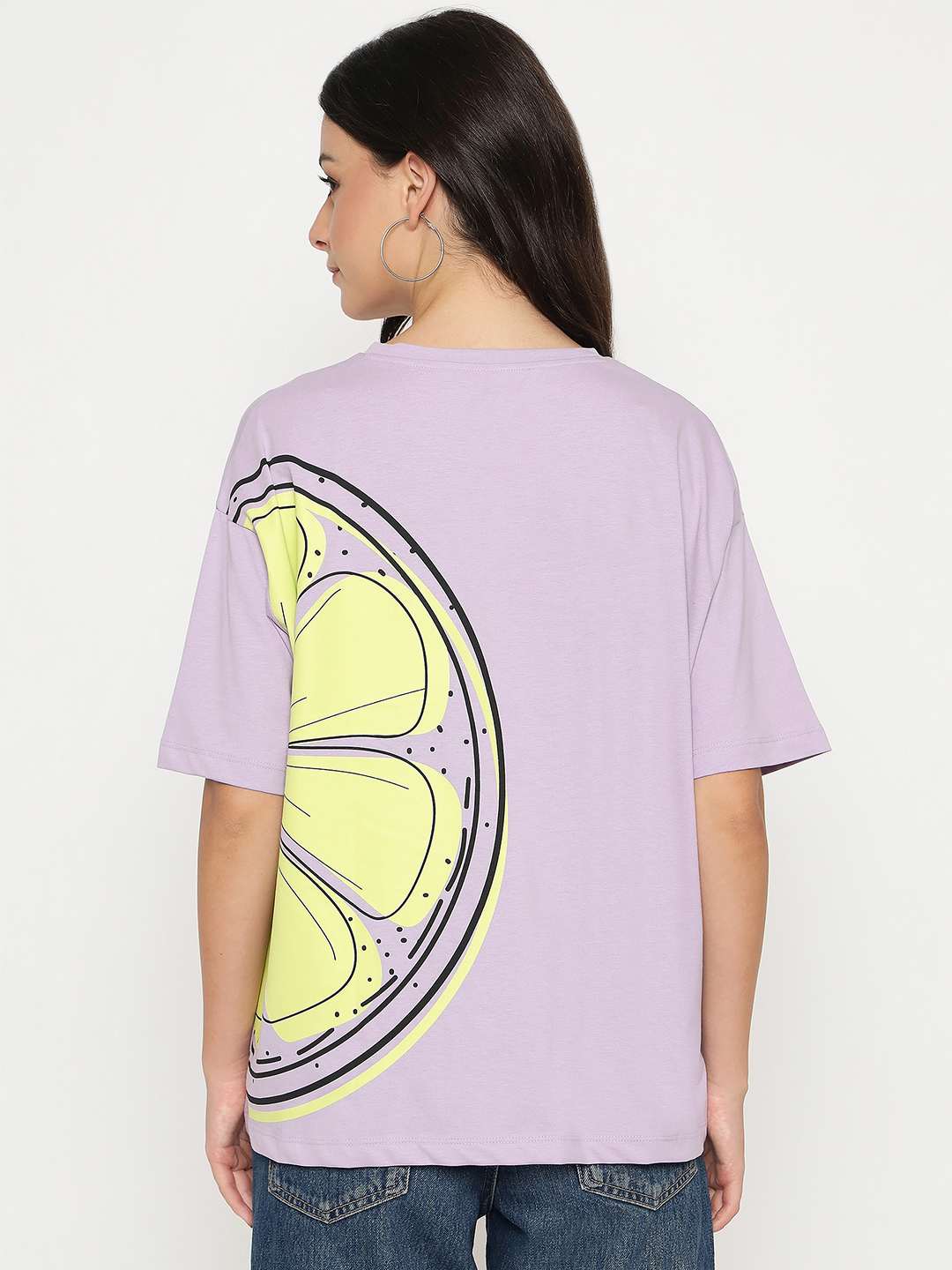 Madame Front and Back Graphic Print Lilac Cotton T-Shirt - Image 6