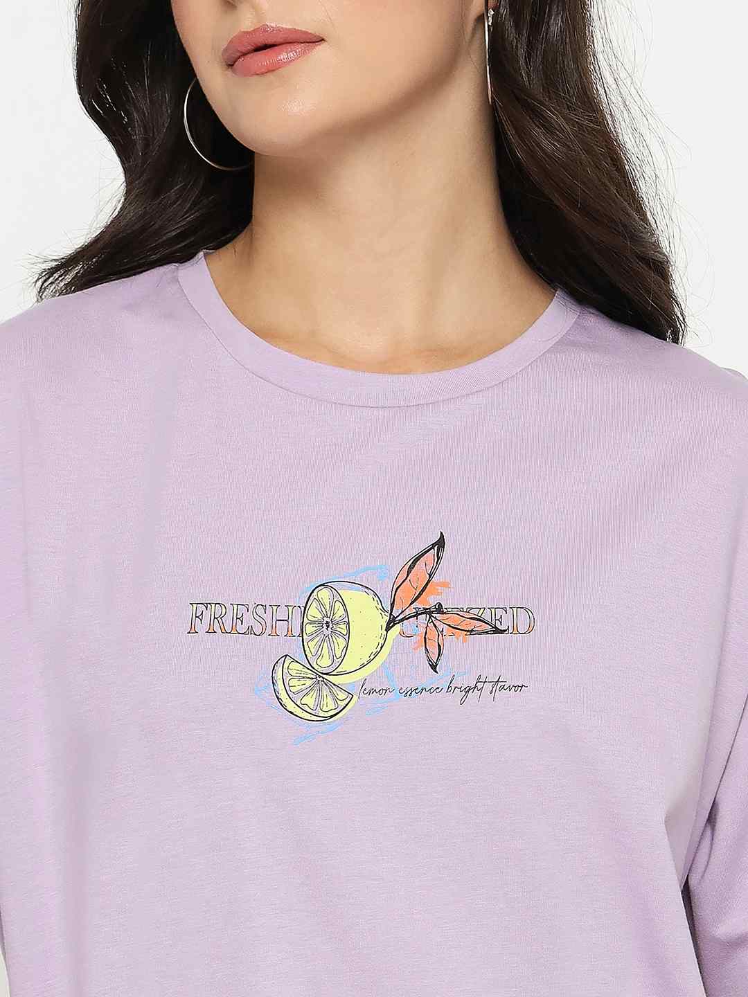 Madame Front and Back Graphic Print Lilac Cotton T-Shirt - Image 7