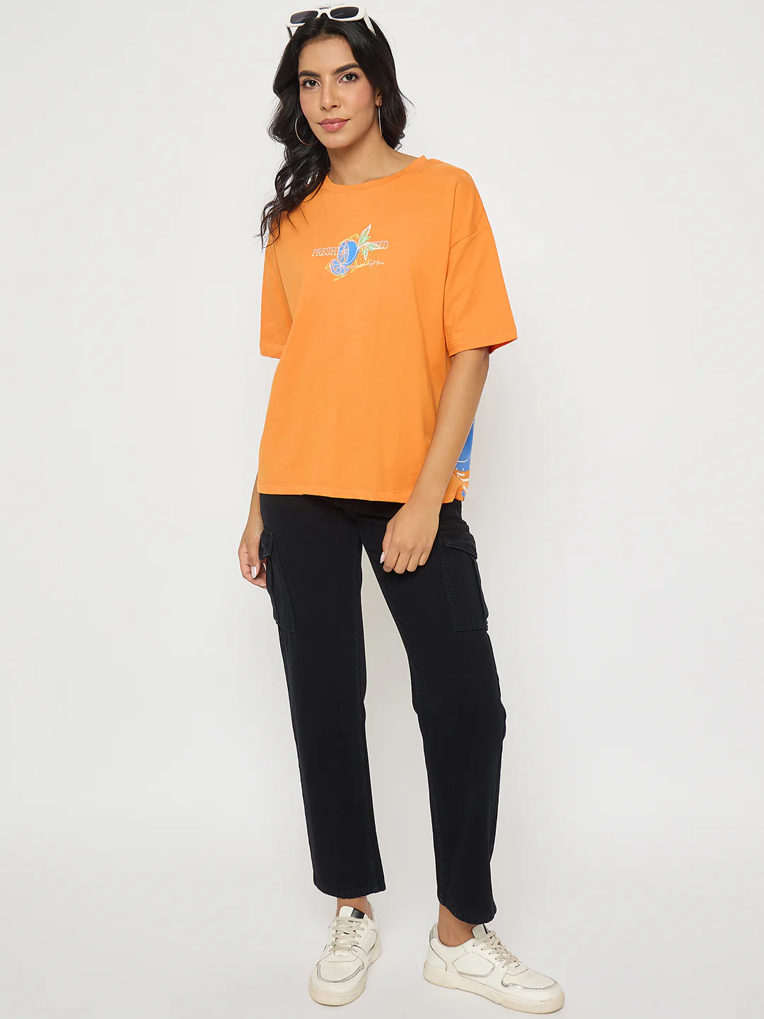 Madame Front and Back Graphic Print Orange Cotton T-Shirt - Image 2