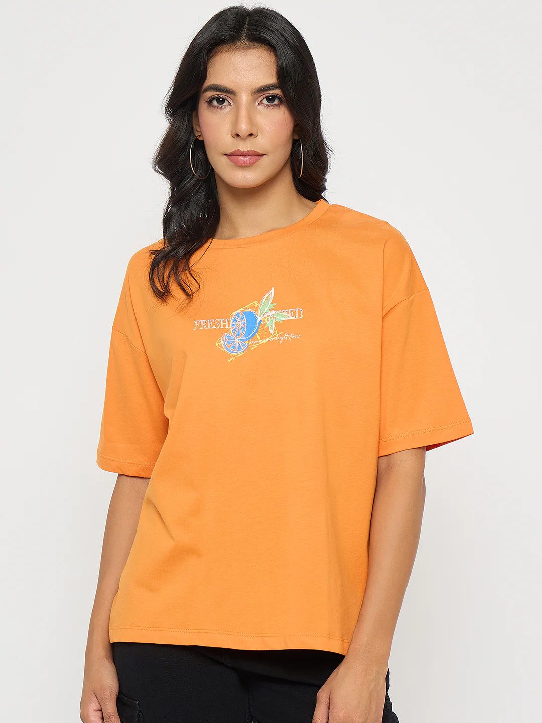 Madame Front and Back Graphic Print Orange Cotton T-Shirt - Image 3