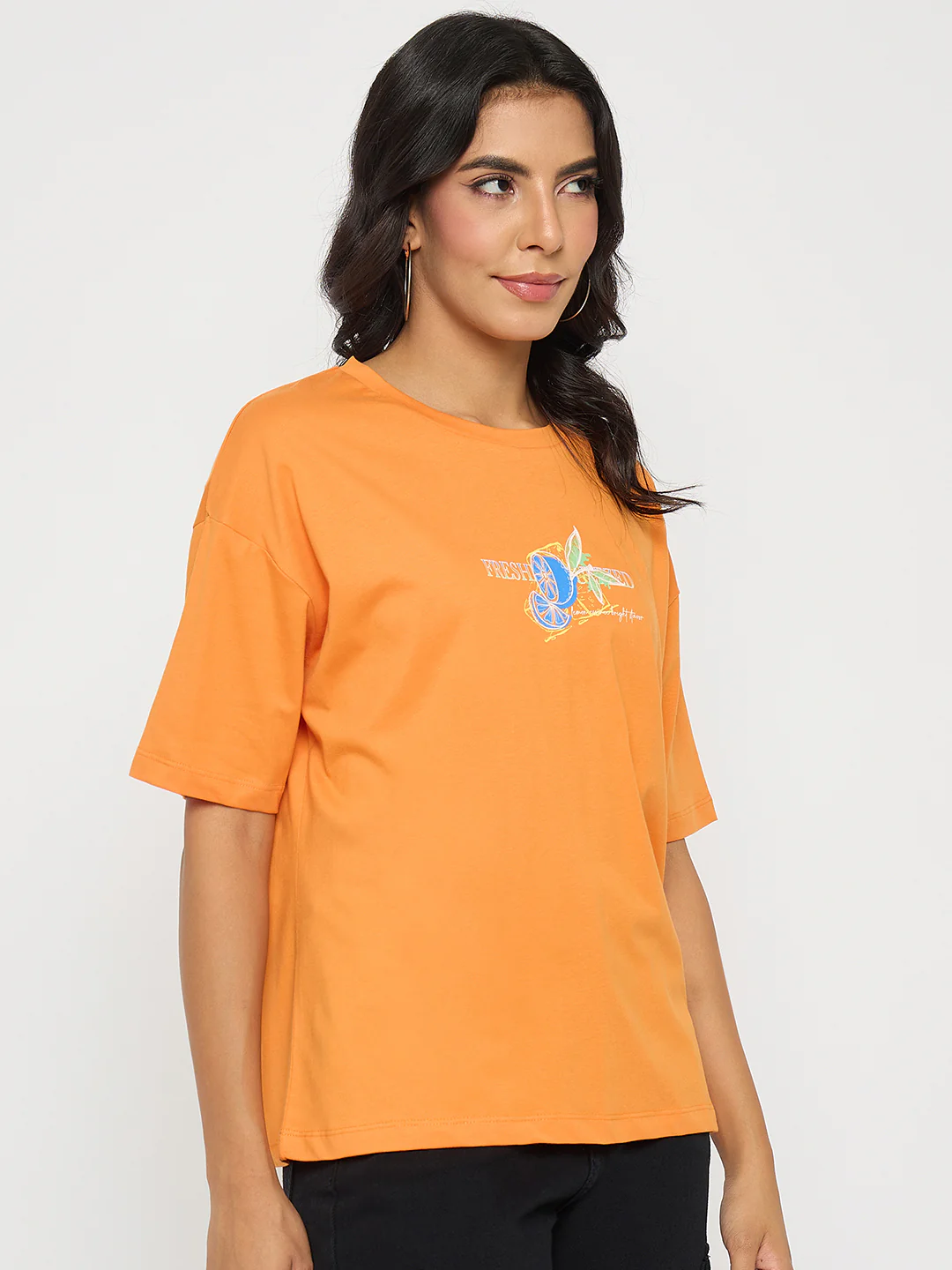 Madame Front and Back Graphic Print Orange Cotton T-Shirt - Image 4