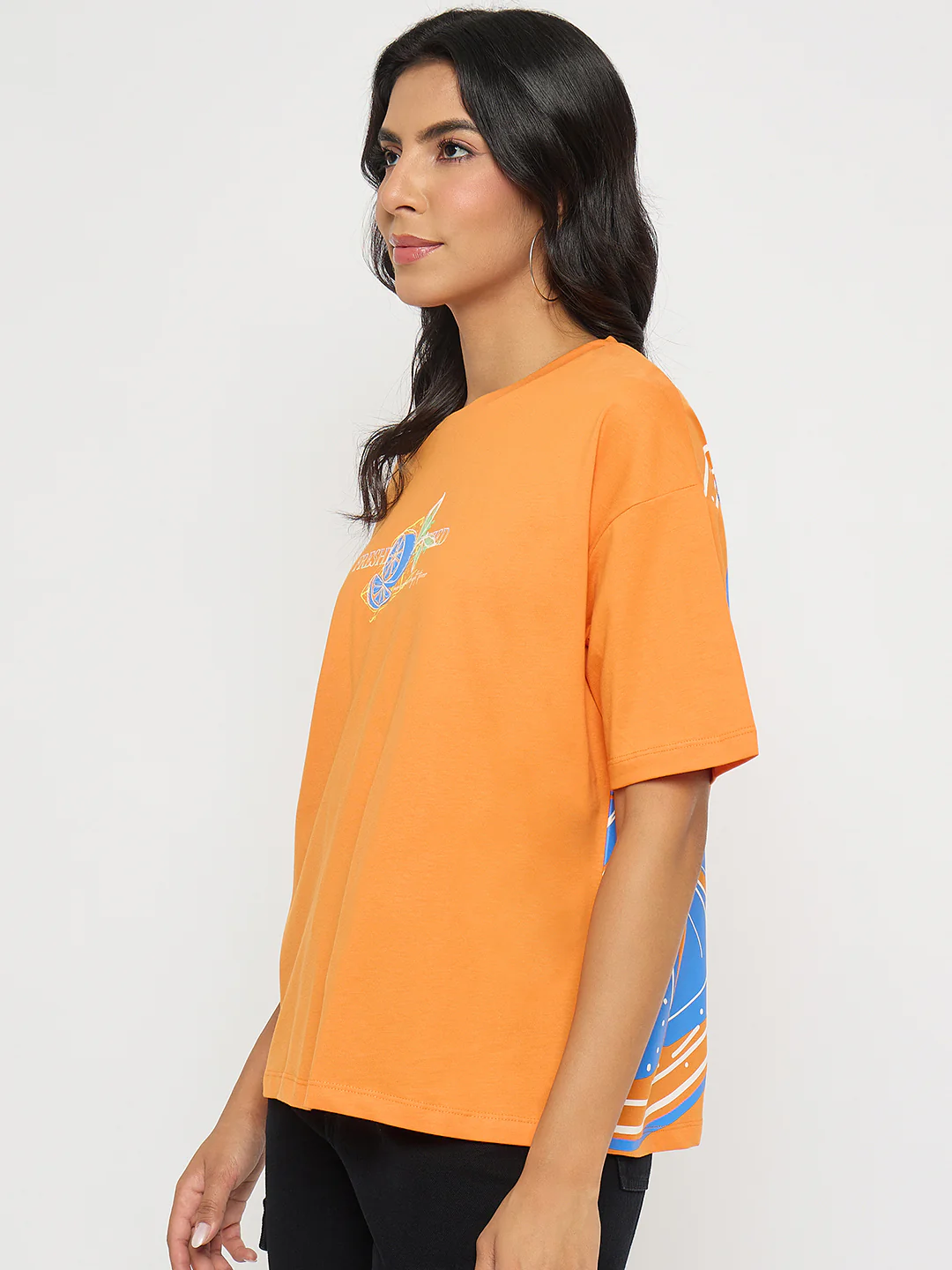 Madame Front and Back Graphic Print Orange Cotton T-Shirt - Image 5