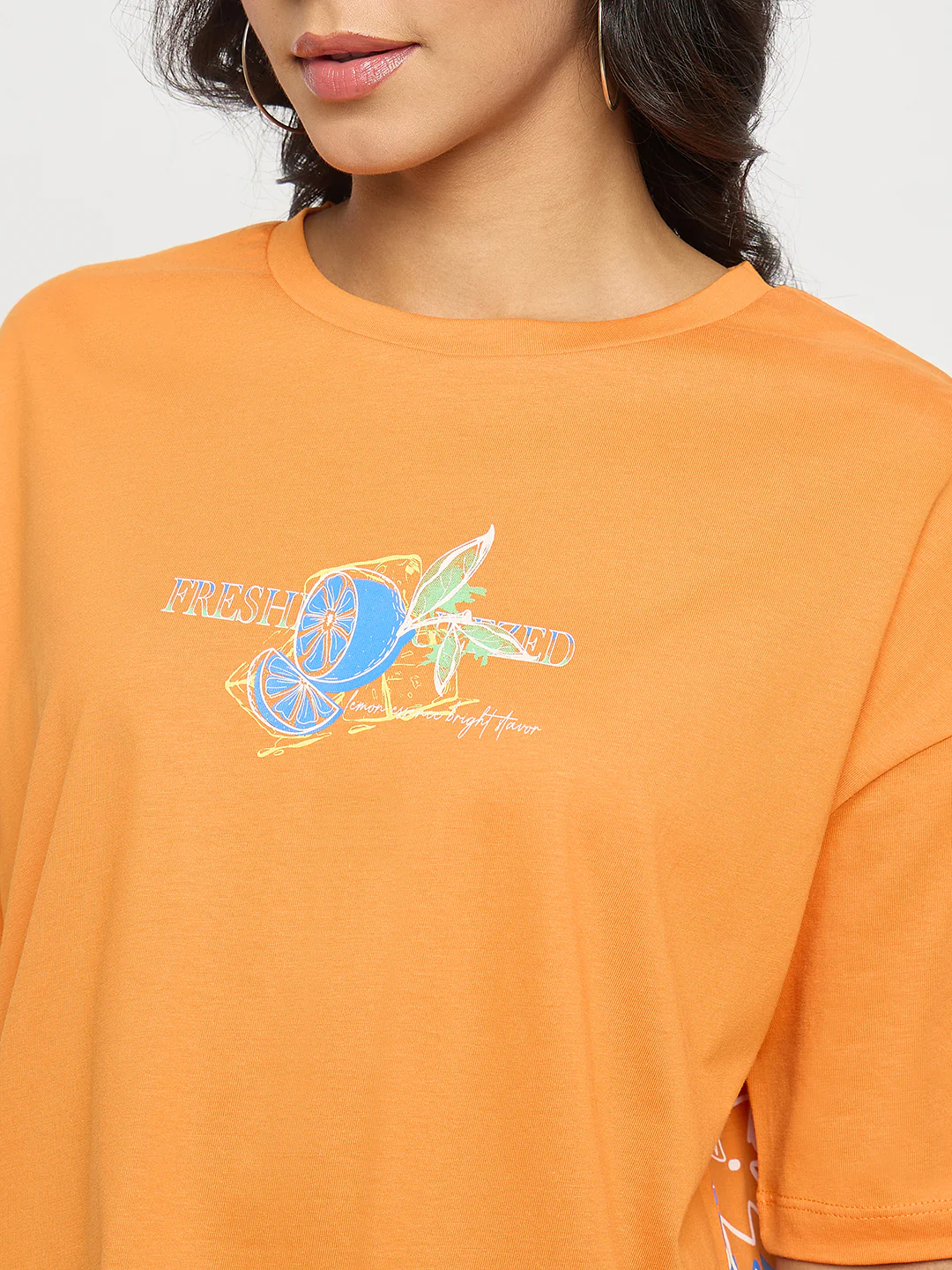 Madame Front and Back Graphic Print Orange Cotton T-Shirt - Image 7