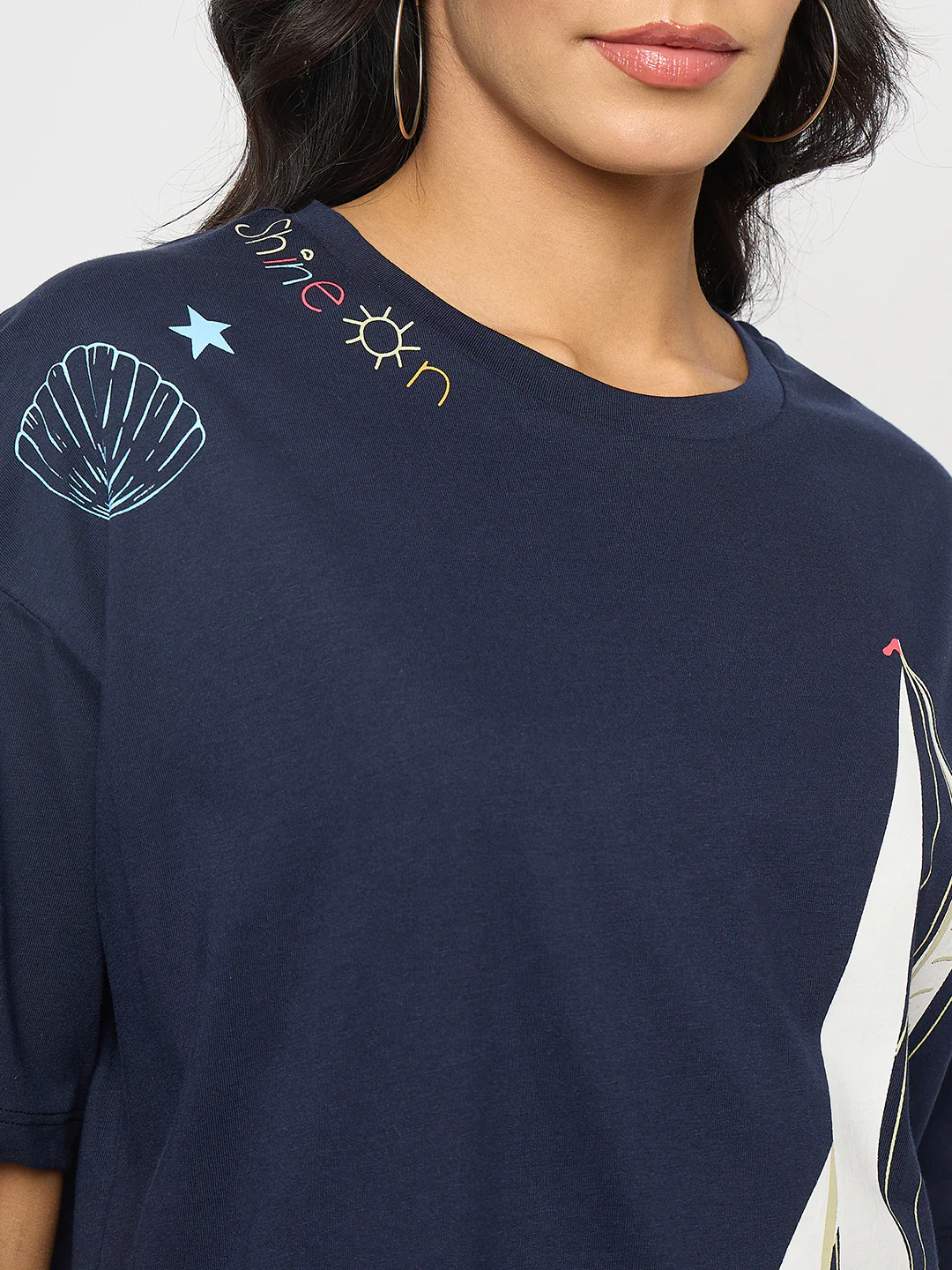 Madame Abstract Print Navy Blue Cotton T-shirt - Image 7