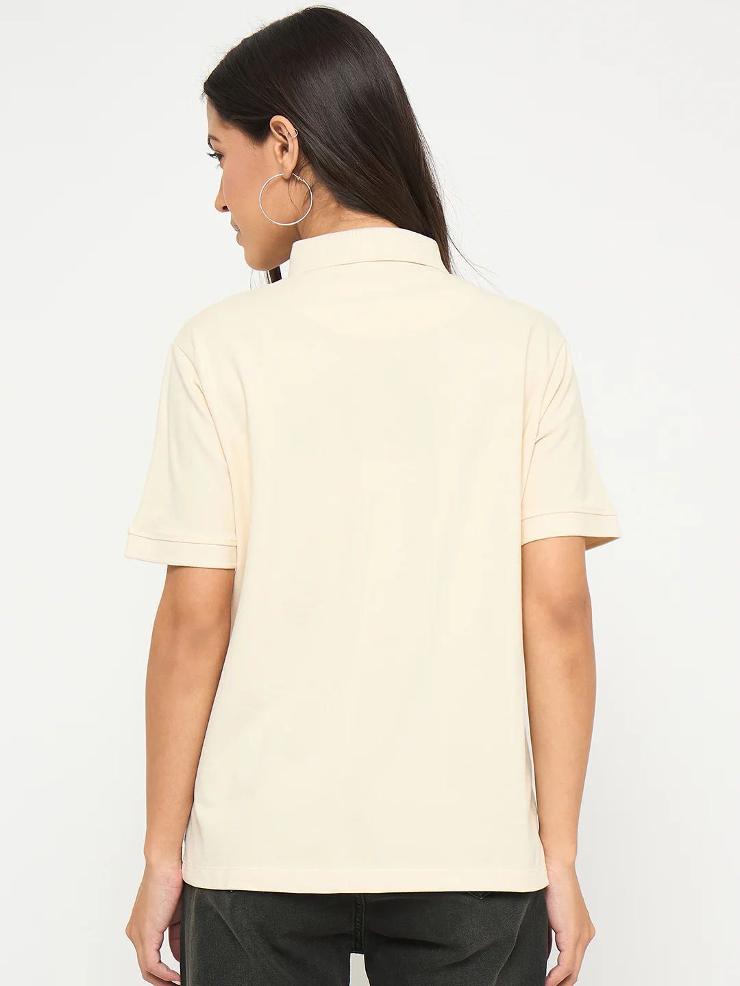 Madame Botanical Print Beige Cotton Blend Polo T-shirt - Image 6