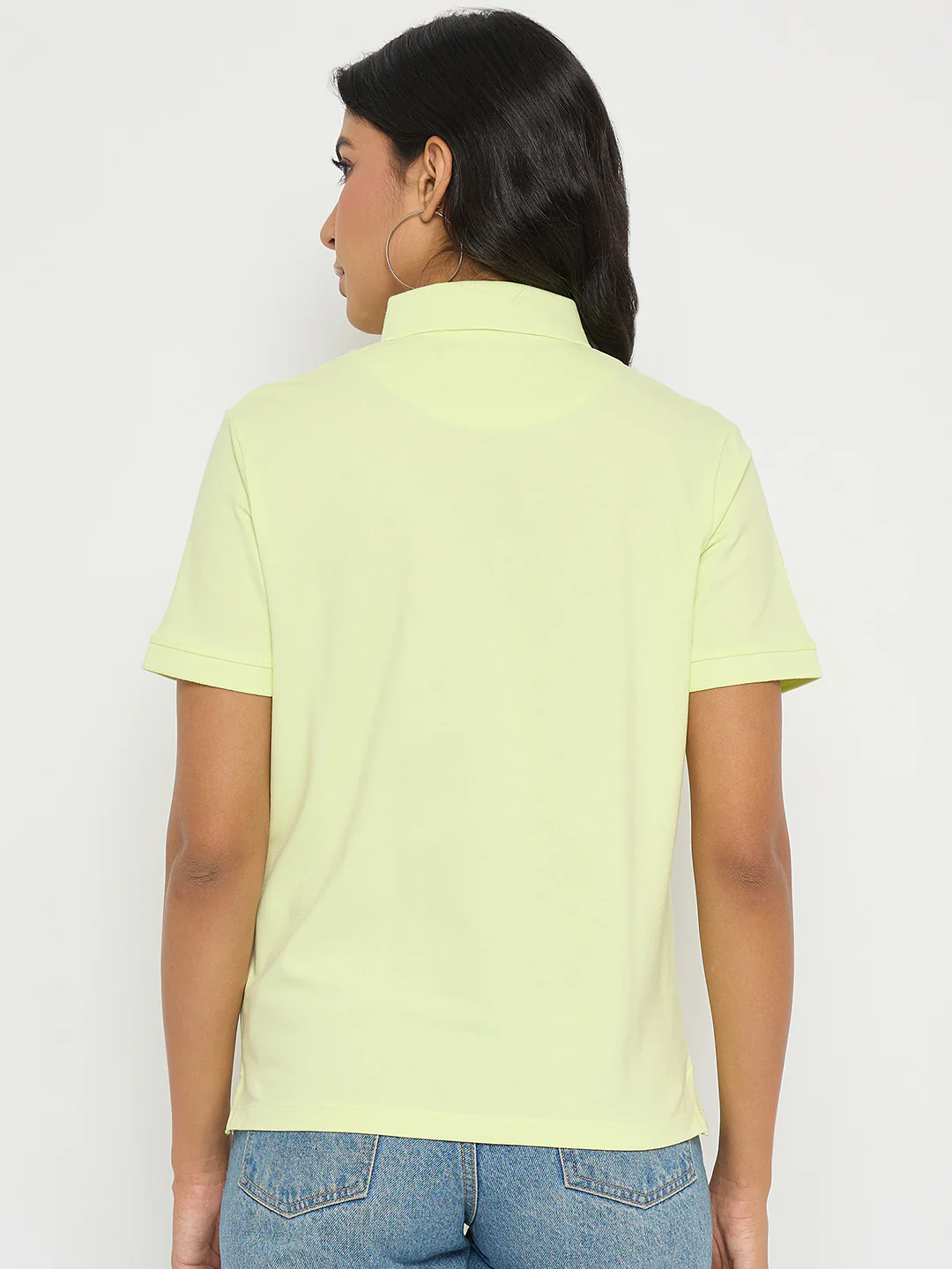 Madame Lime Yellow Cotton Blend Polo T-Shirt - Image 6