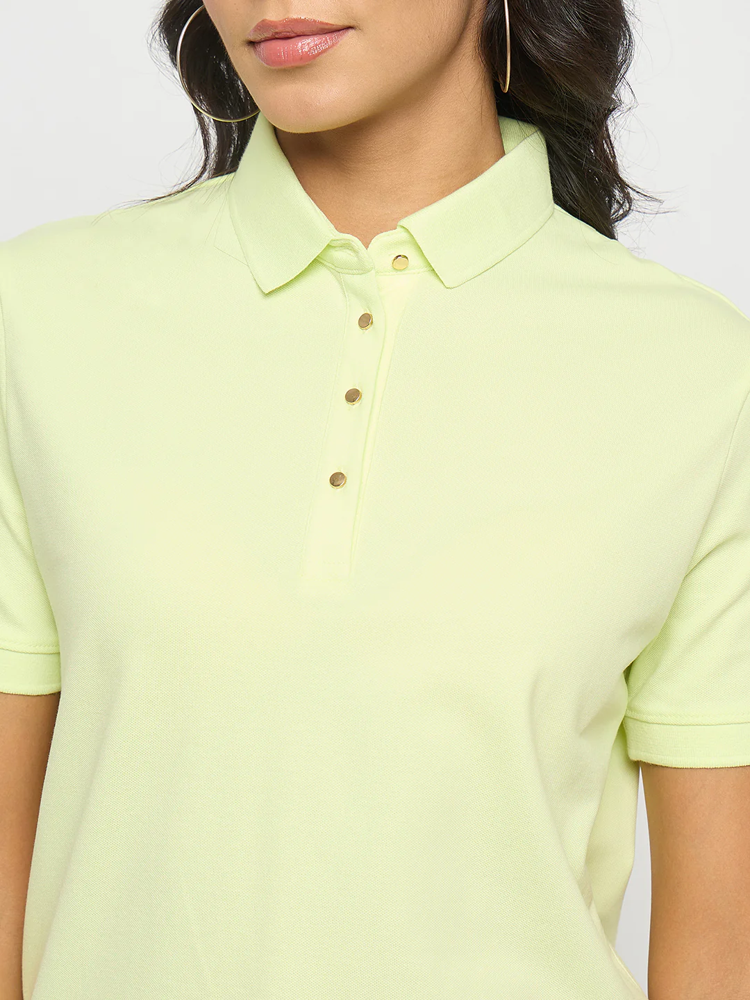 Madame Lime Yellow Cotton Blend Polo T-Shirt - Image 7