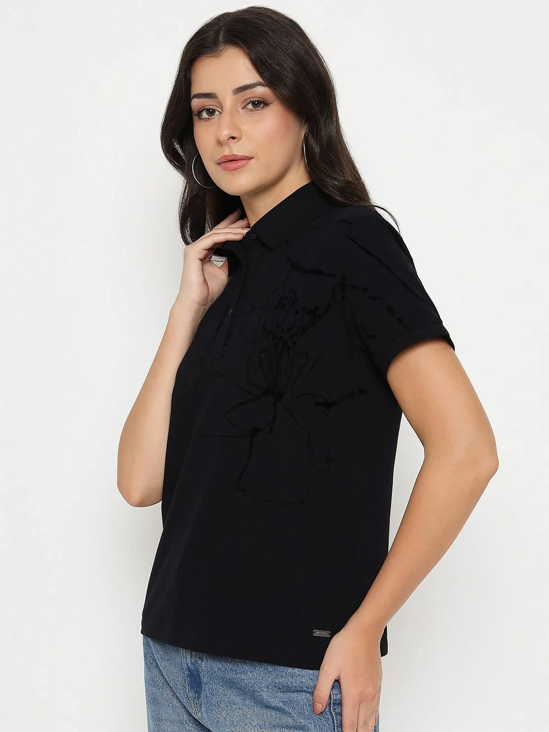 Madame Solid Black Cotton Blend T-Shirt - Image 5