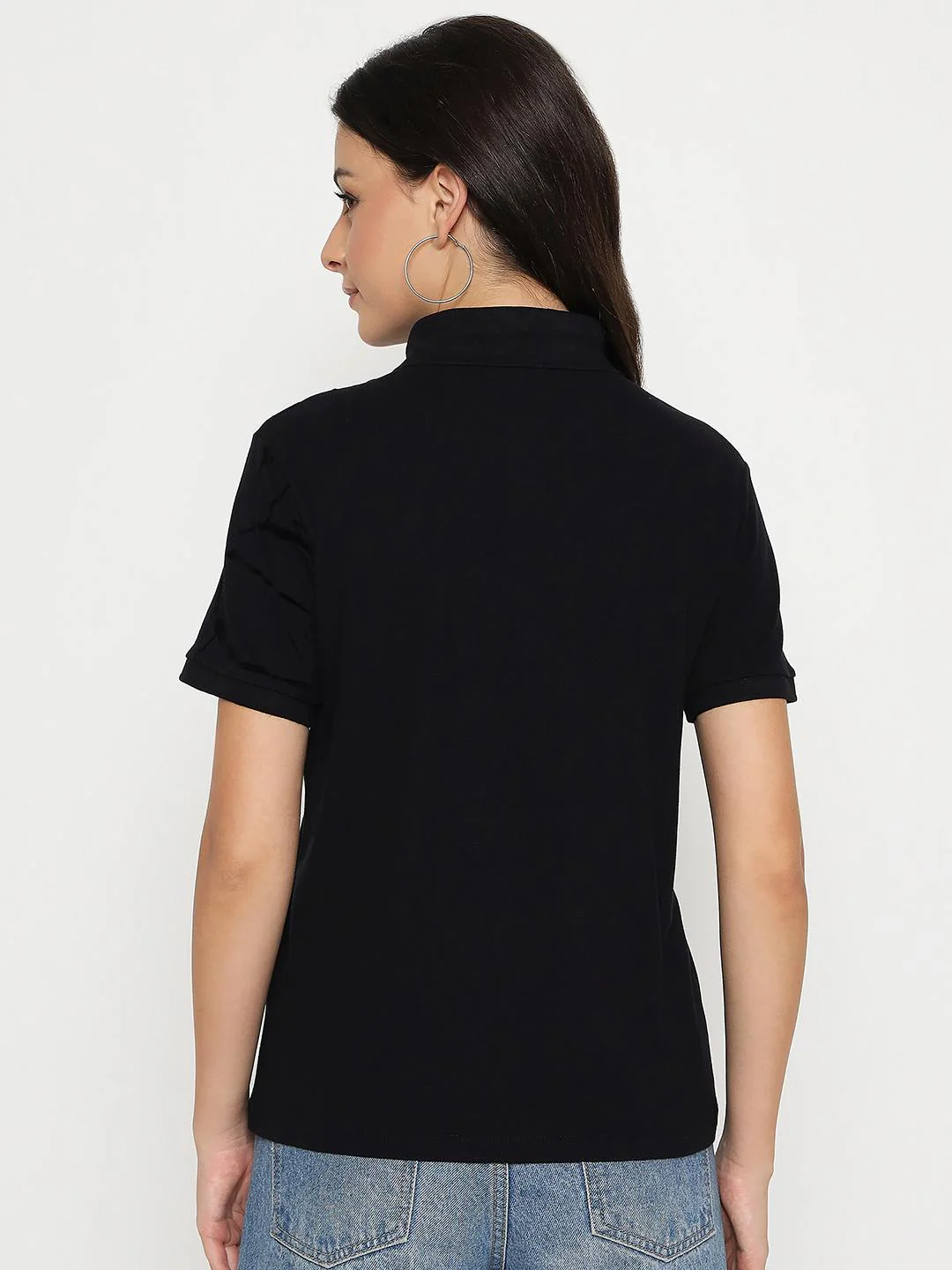 Madame Solid Black Cotton Blend T-Shirt - Image 6