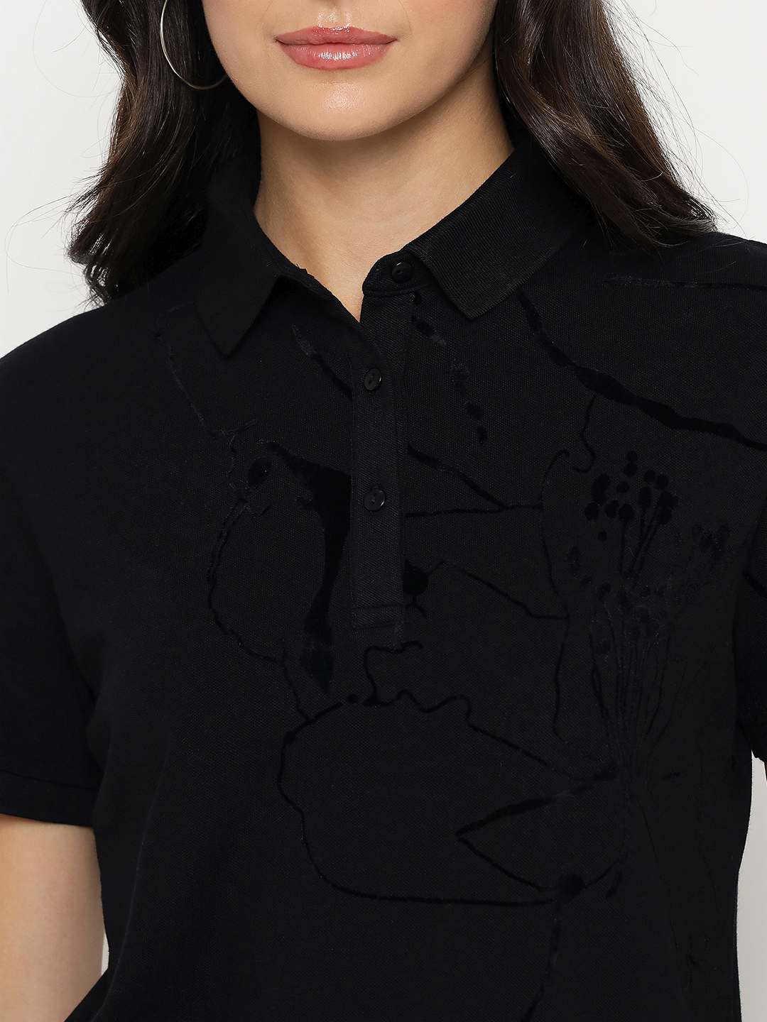 Madame Solid Black Cotton Blend T-Shirt - Image 7