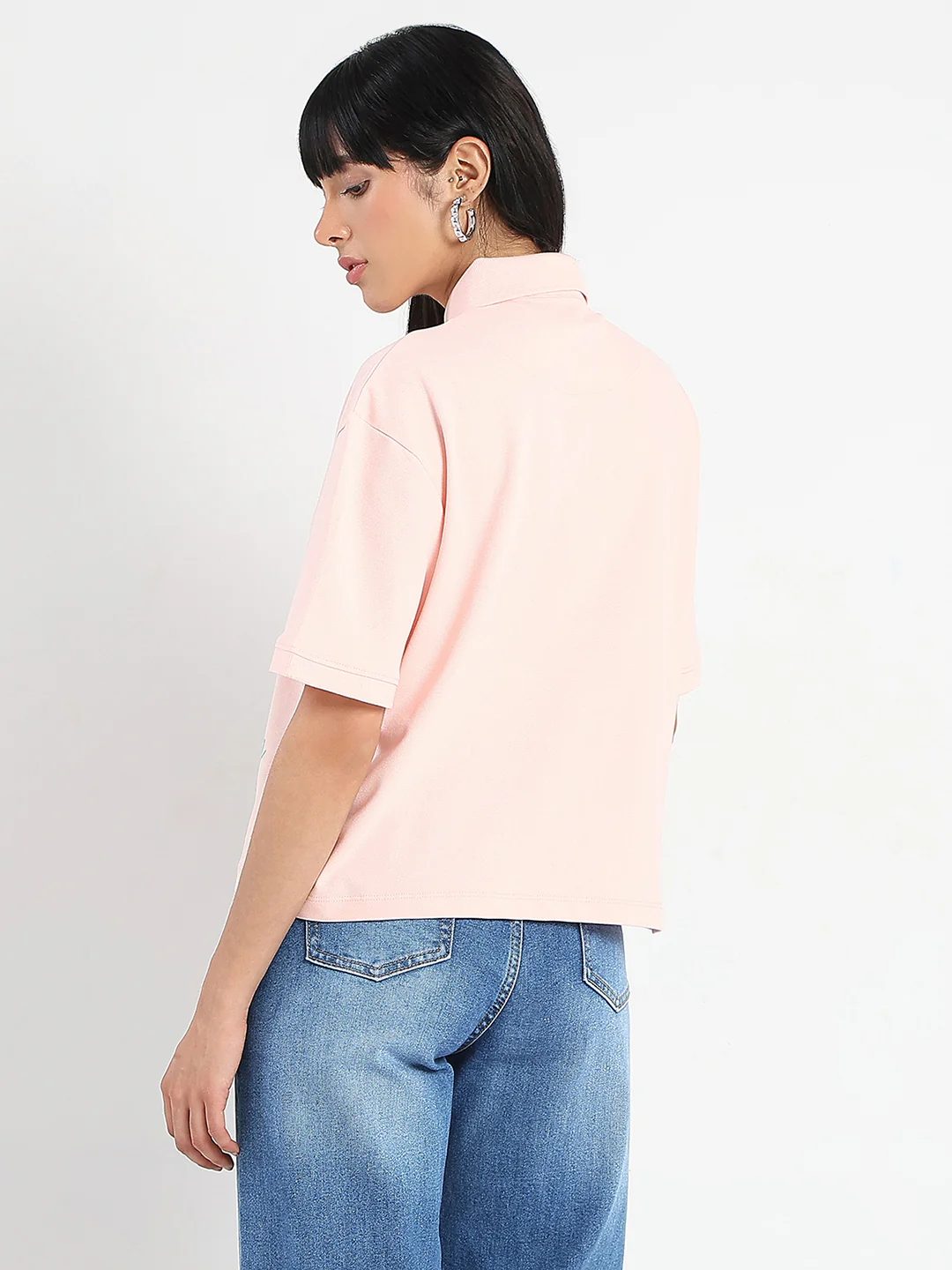 Madame Graphic Print Cotton Blend Peach Polo T-shirt - Image 6