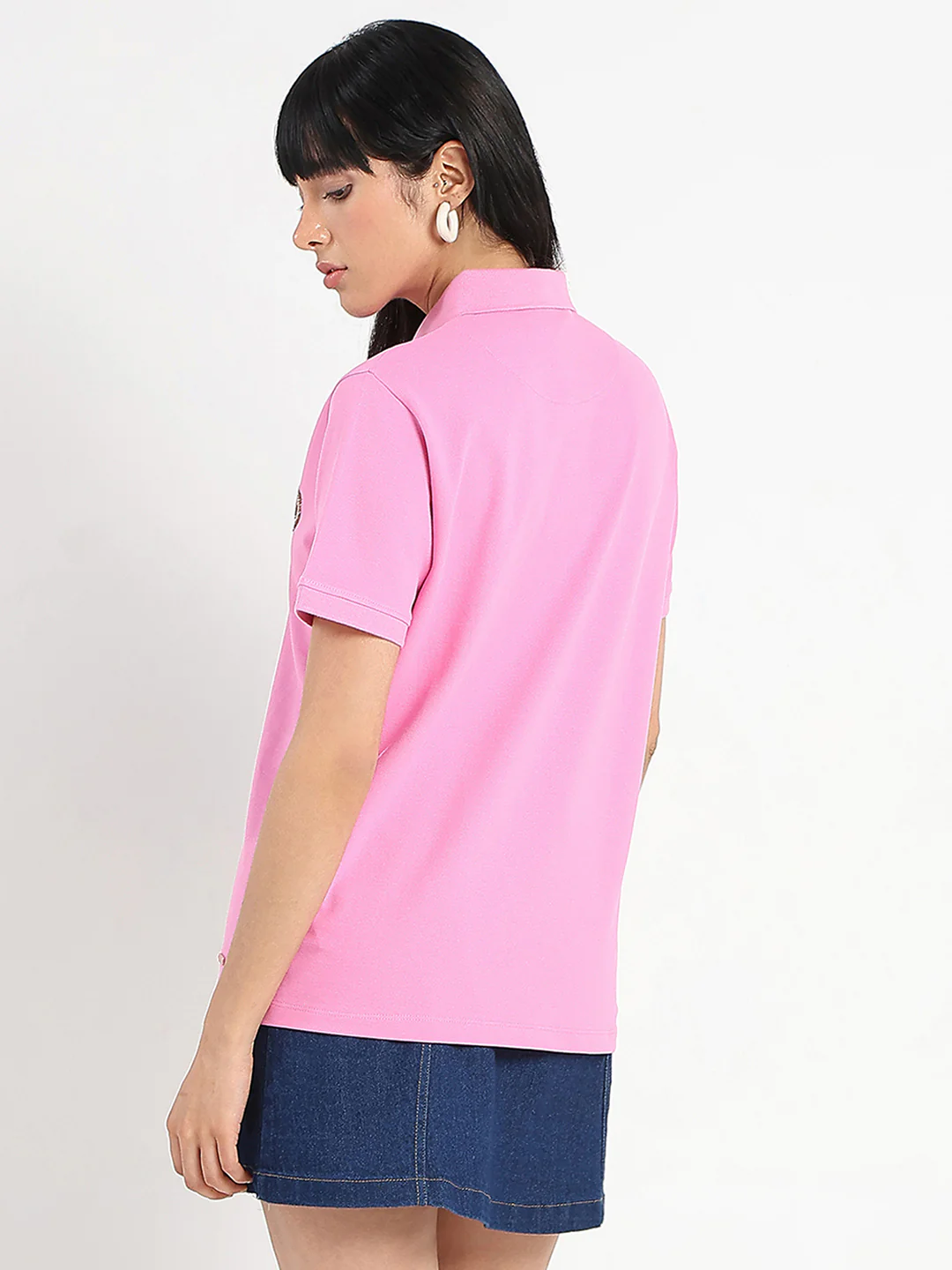 Madame Graphic Print Adorned Cotton Blend Pink Polo T-shirt - Image 6