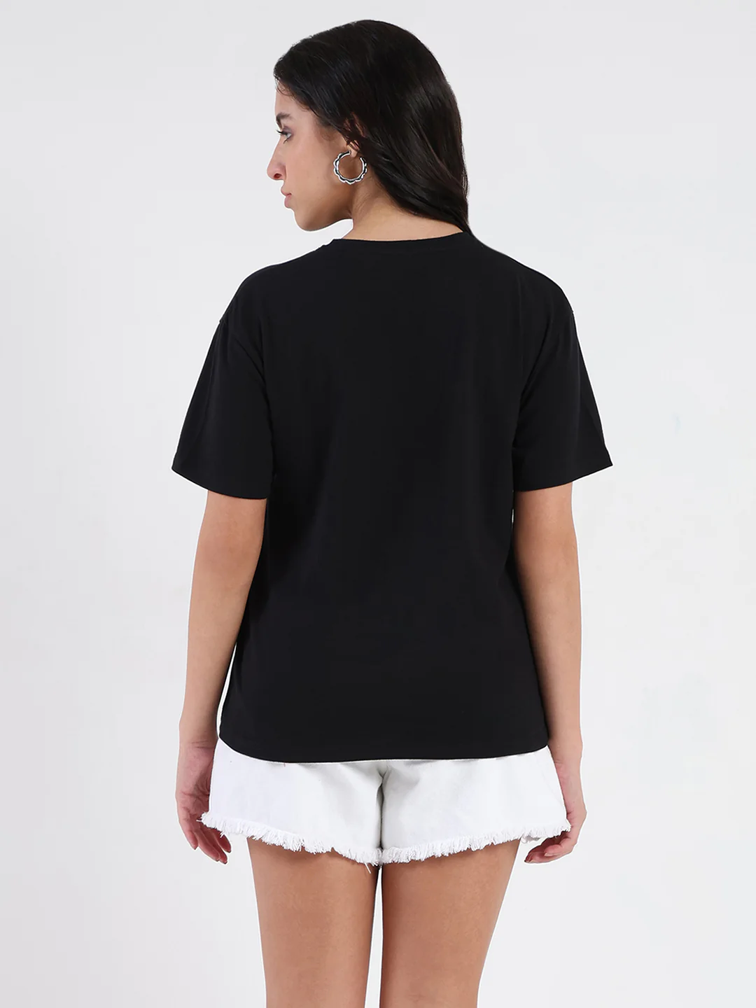Madame Swarovski and Print Sticker Black Cotton T-shirt - Image 5