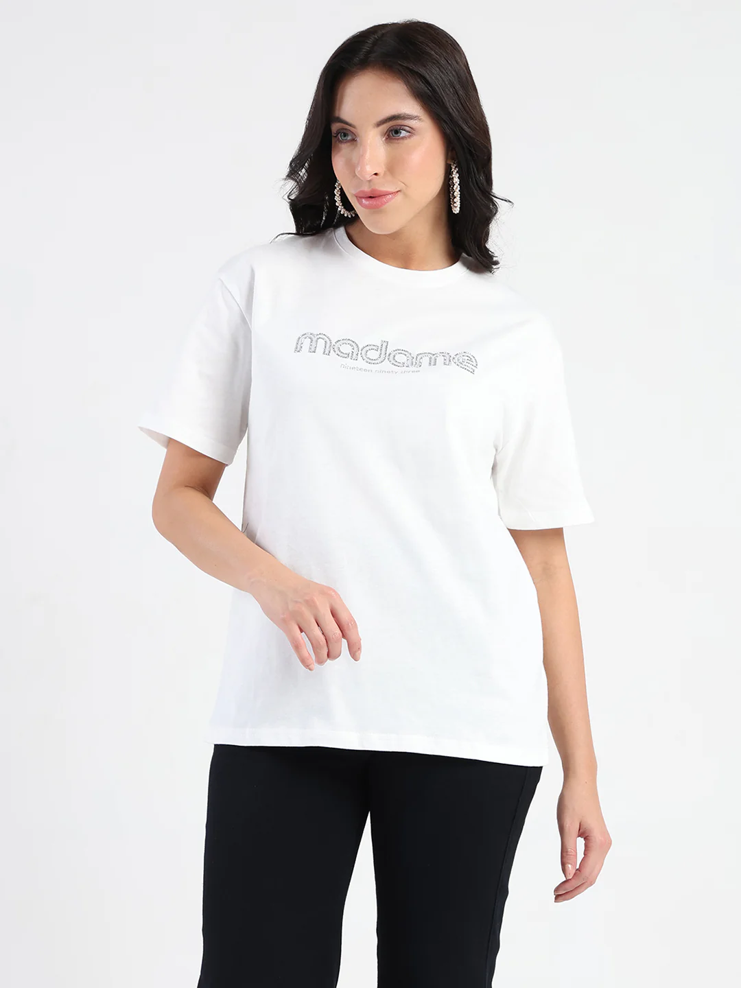 Madame Swarovski and Print Sticker White Cotton T-shirt - Image 2
