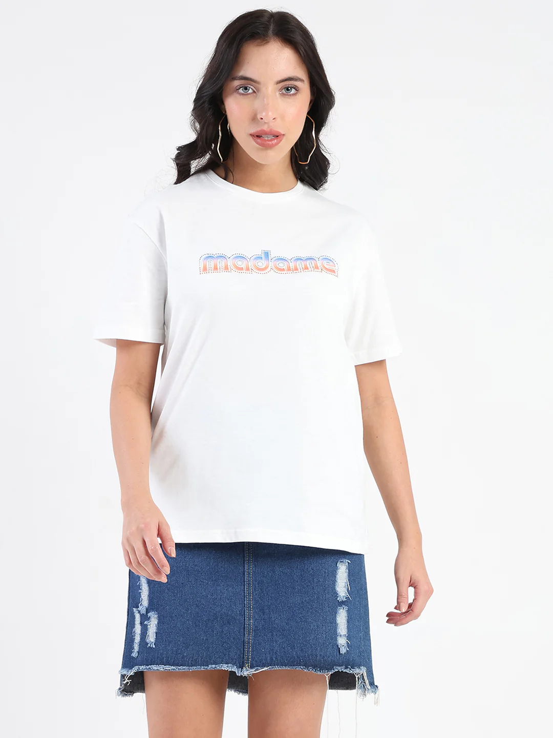 Madame Swarovski and Graphic Print White Cotton T-shirt - Image 3