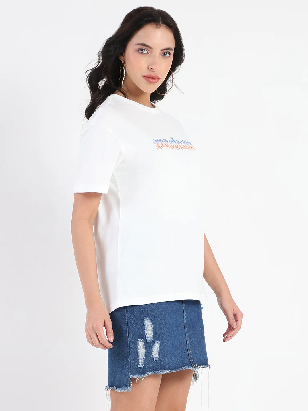 Madame Swarovski and Graphic Print White Cotton T-shirt - Image 4