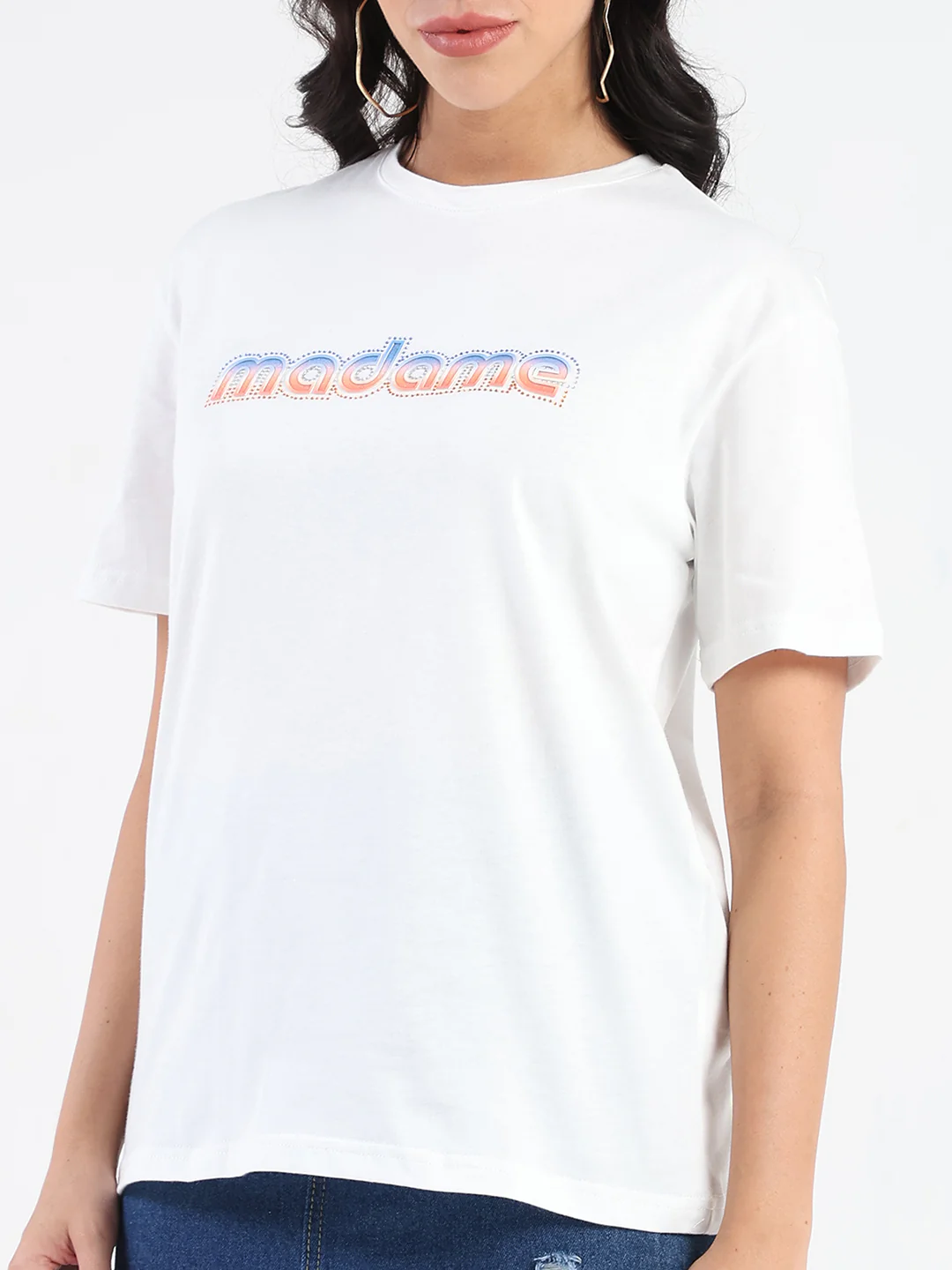 Madame Swarovski and Graphic Print White Cotton T-shirt - Image 7