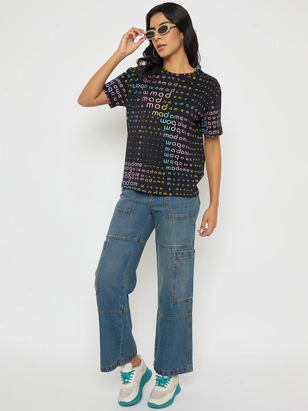 Madame All Over Print Black Cotton T-shirt - Image 2