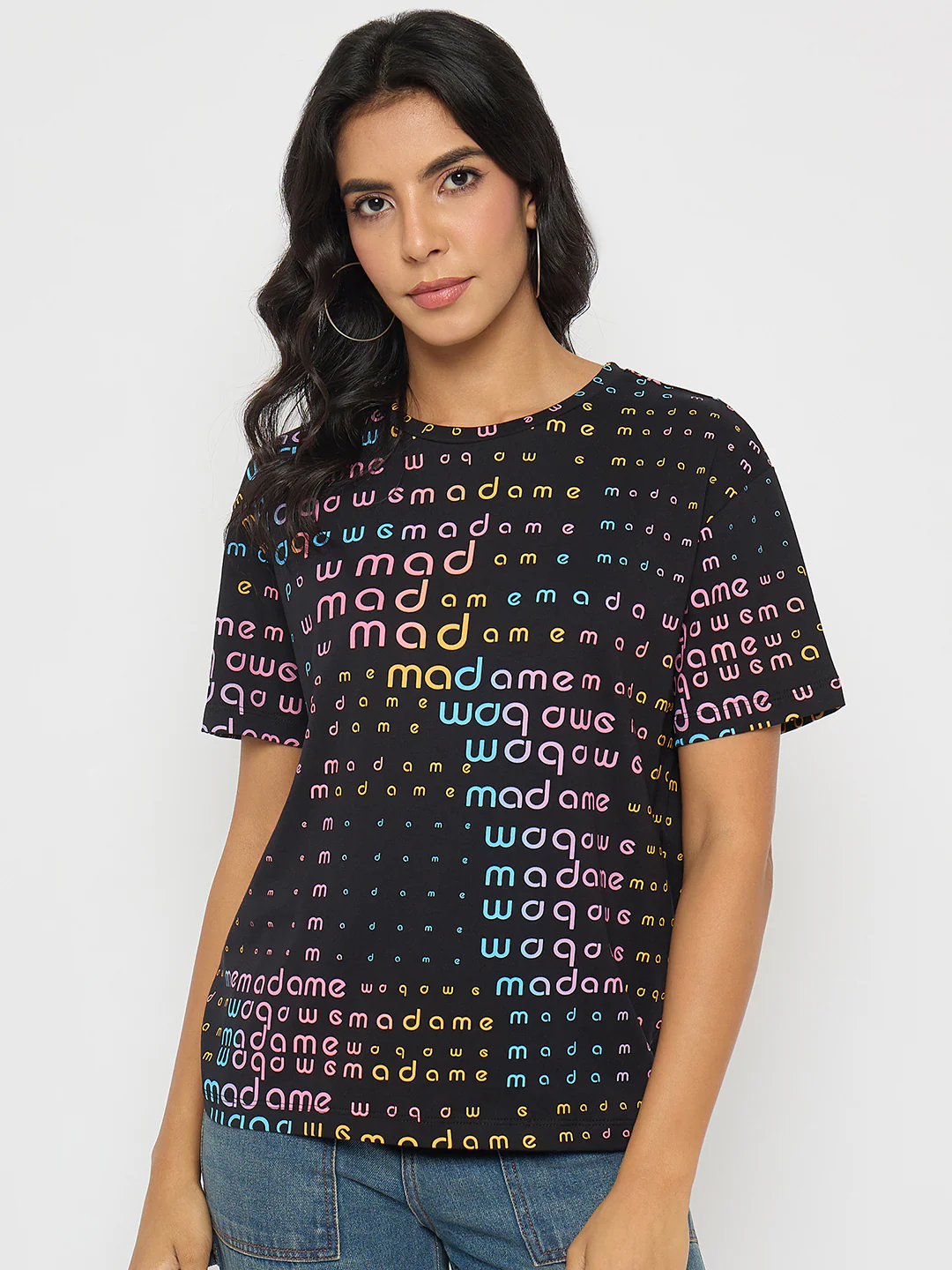 Madame All Over Print Black Cotton T-shirt - Image 3