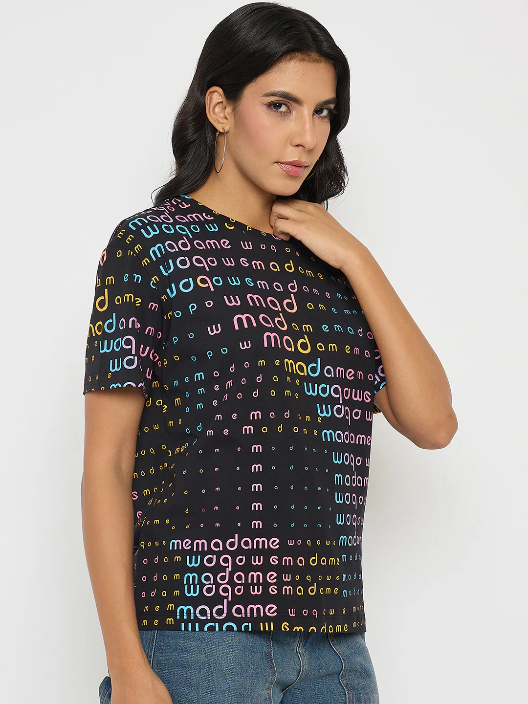 Madame All Over Print Black Cotton T-shirt - Image 4