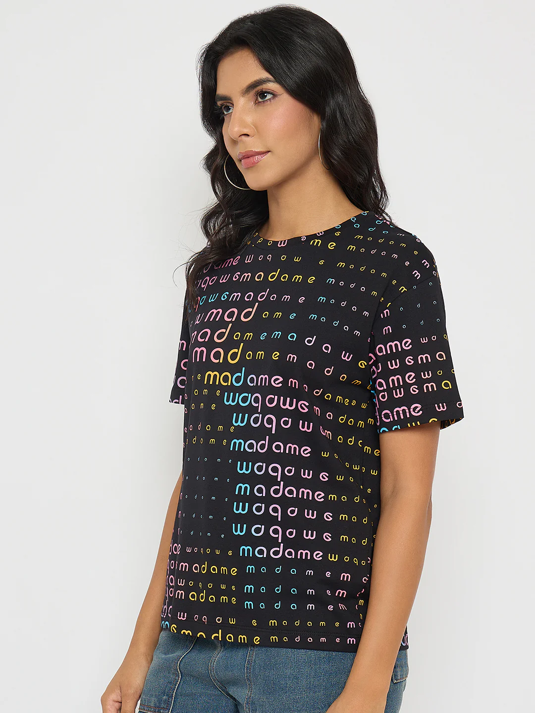 Madame All Over Print Black Cotton T-shirt - Image 5