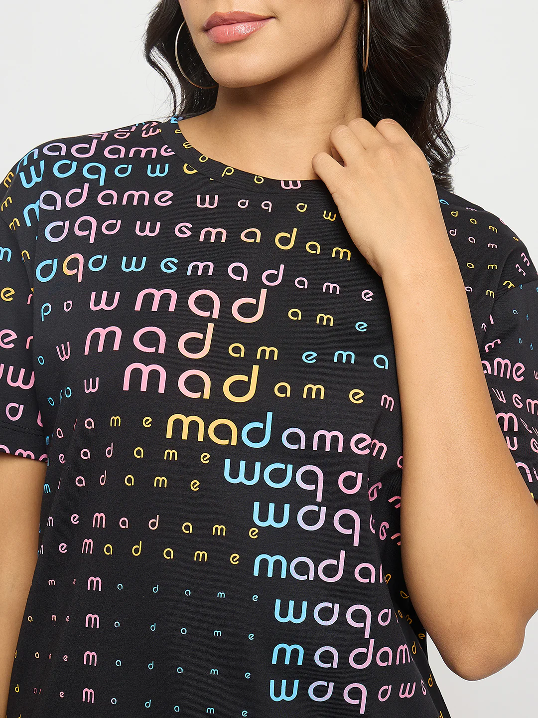 Madame All Over Print Black Cotton T-shirt - Image 7