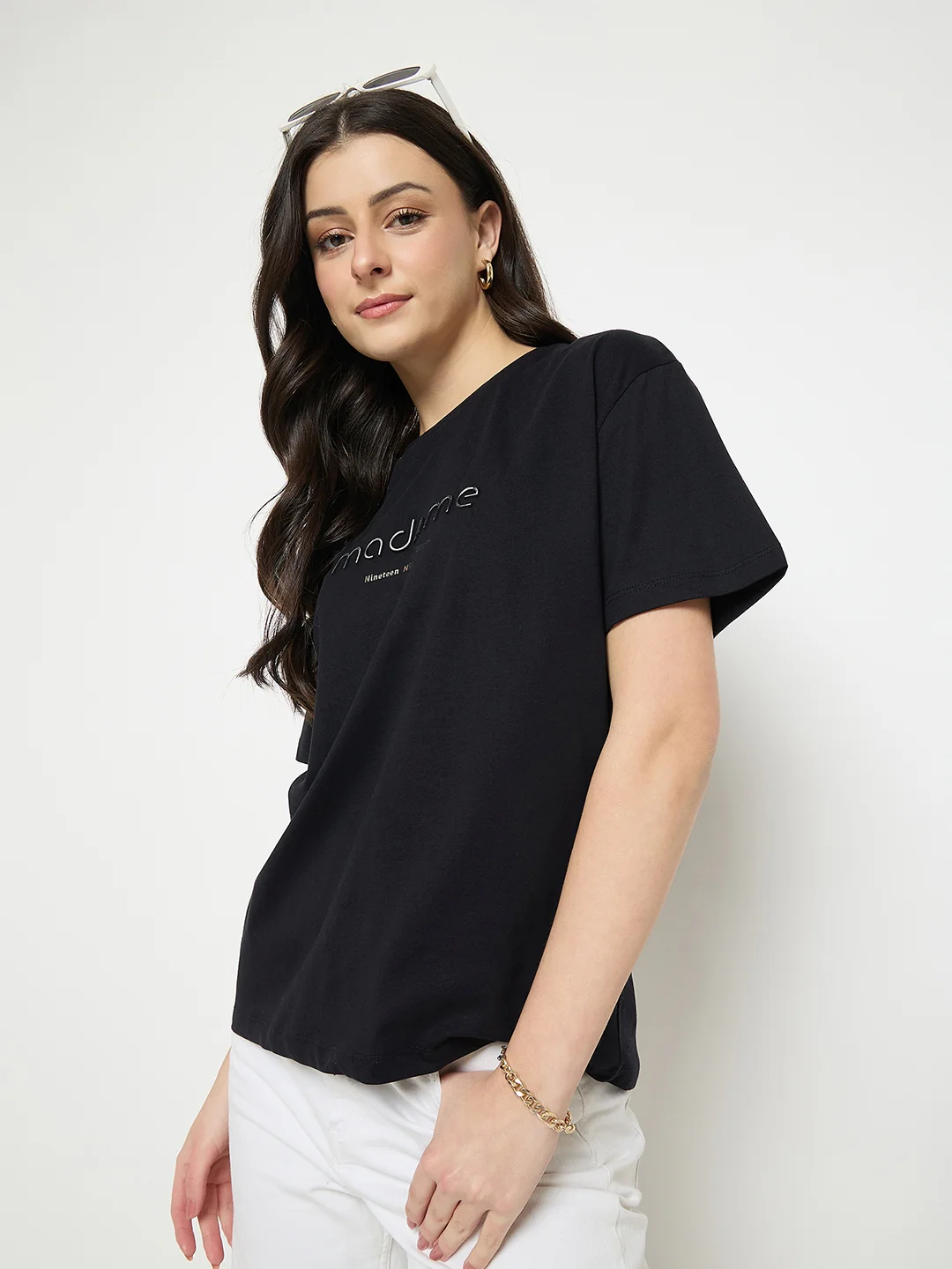 Madame Black Cotton Printed T-Shirt - Image 2