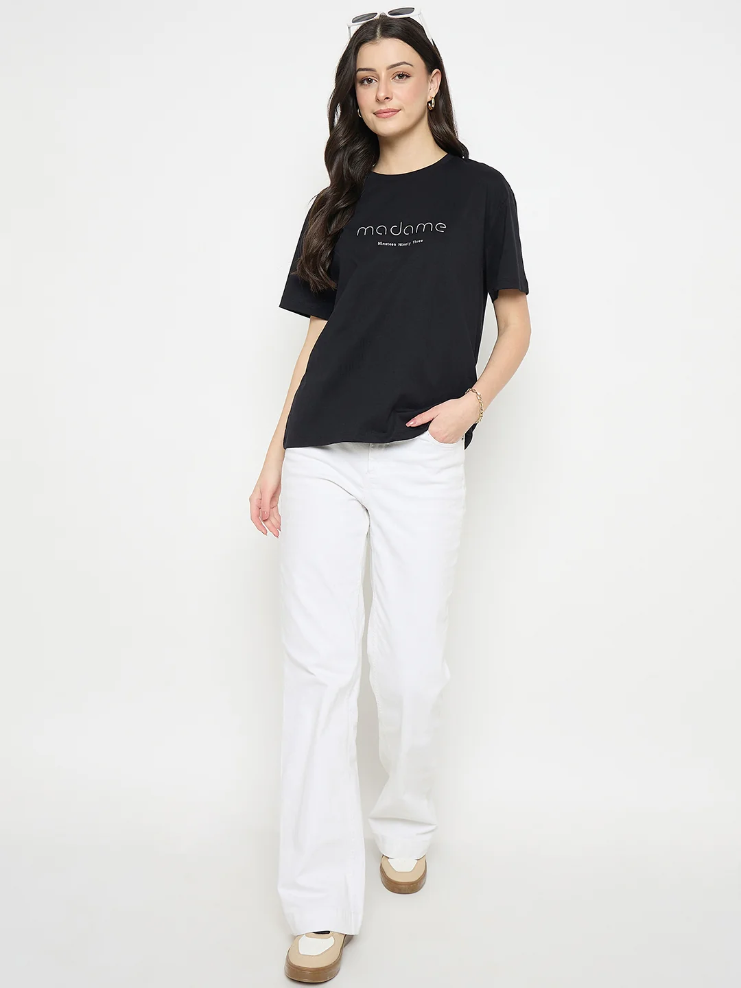 Madame Black Cotton Printed T-Shirt - Image 3