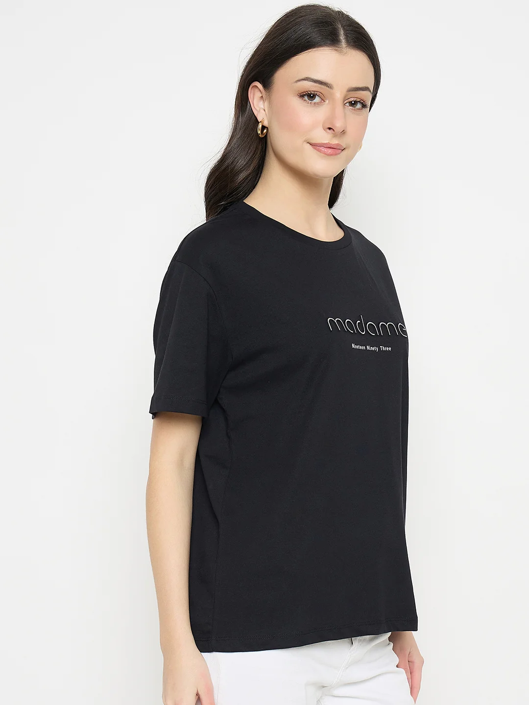 Madame Black Cotton Printed T-Shirt - Image 4