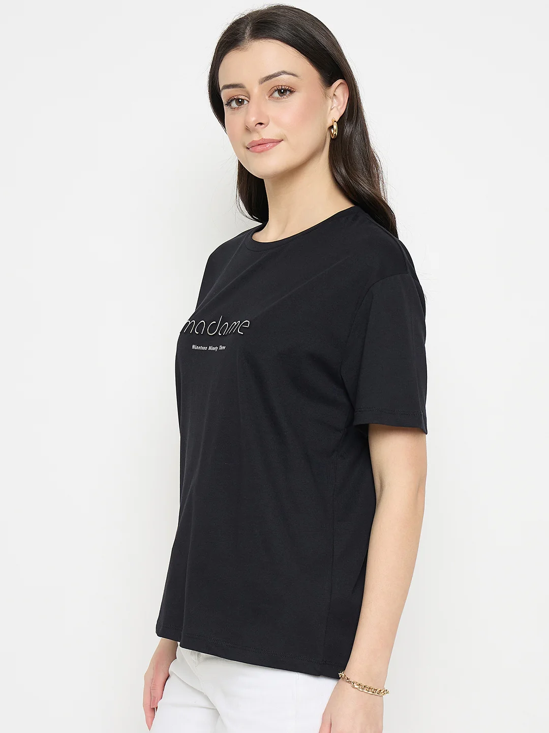 Madame Black Cotton Printed T-Shirt - Image 5