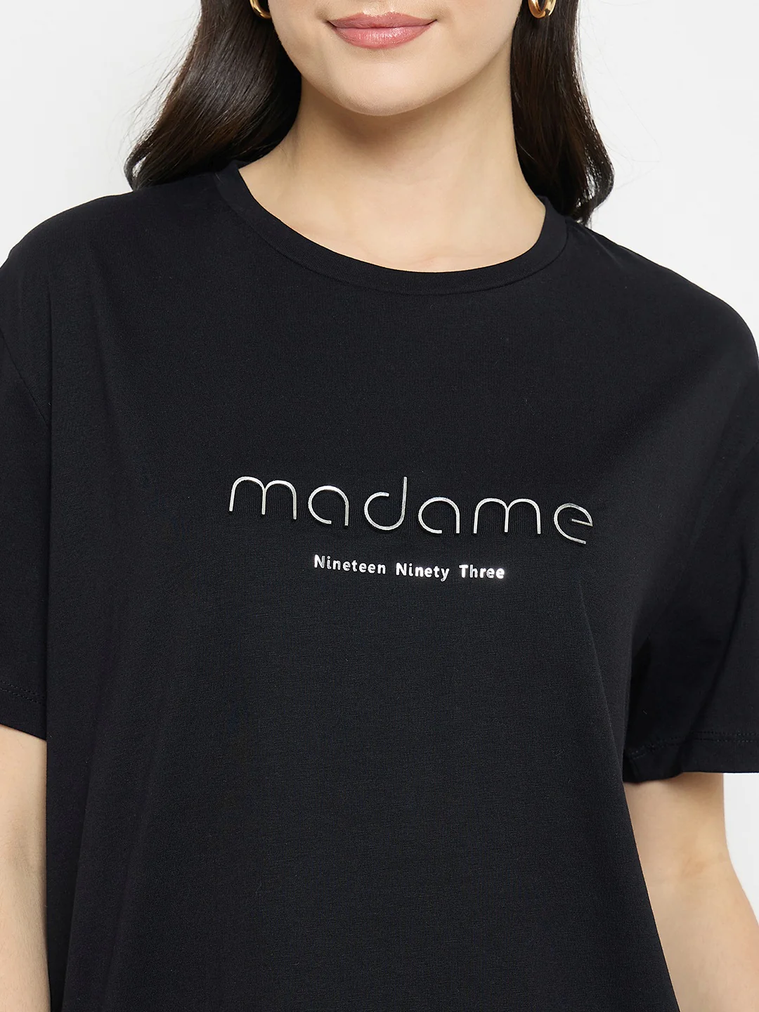 Madame Black Cotton Printed T-Shirt - Image 7
