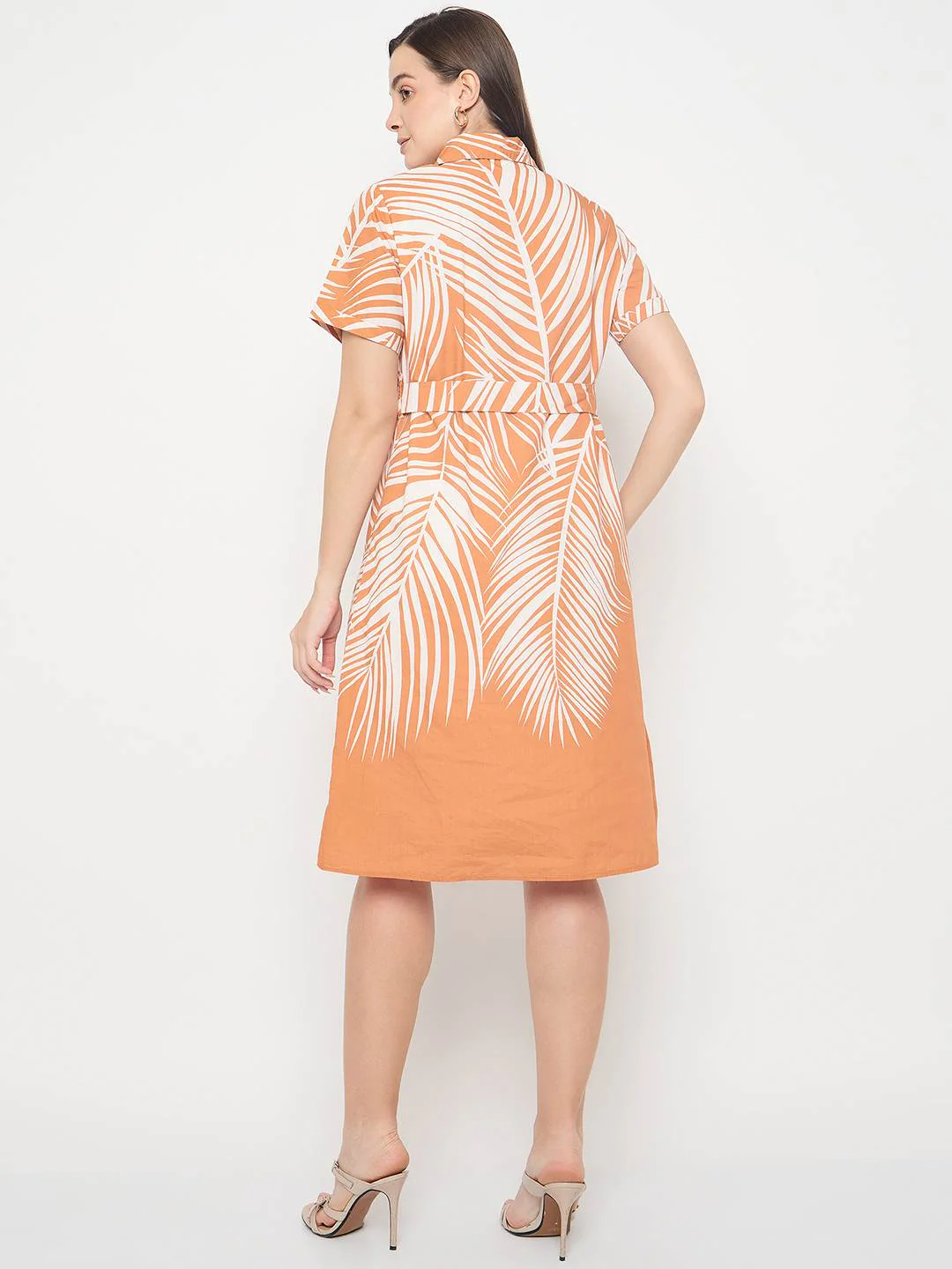 Madame Botanical Print Cotton Blend Orange Shirt Dress - Image 7