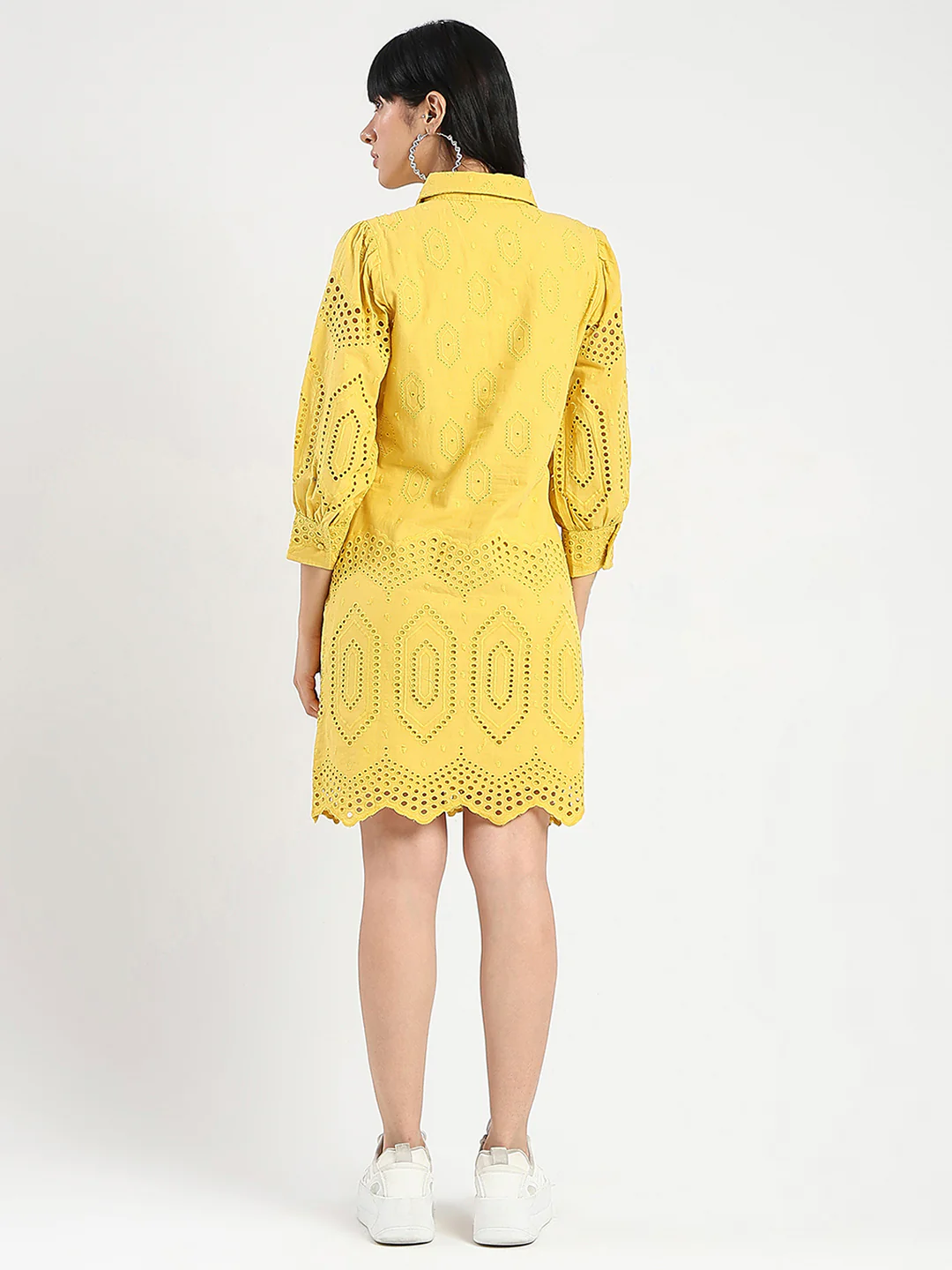 Madame Schiffli Mustard Yellow Midi Shirt Dress - Image 6