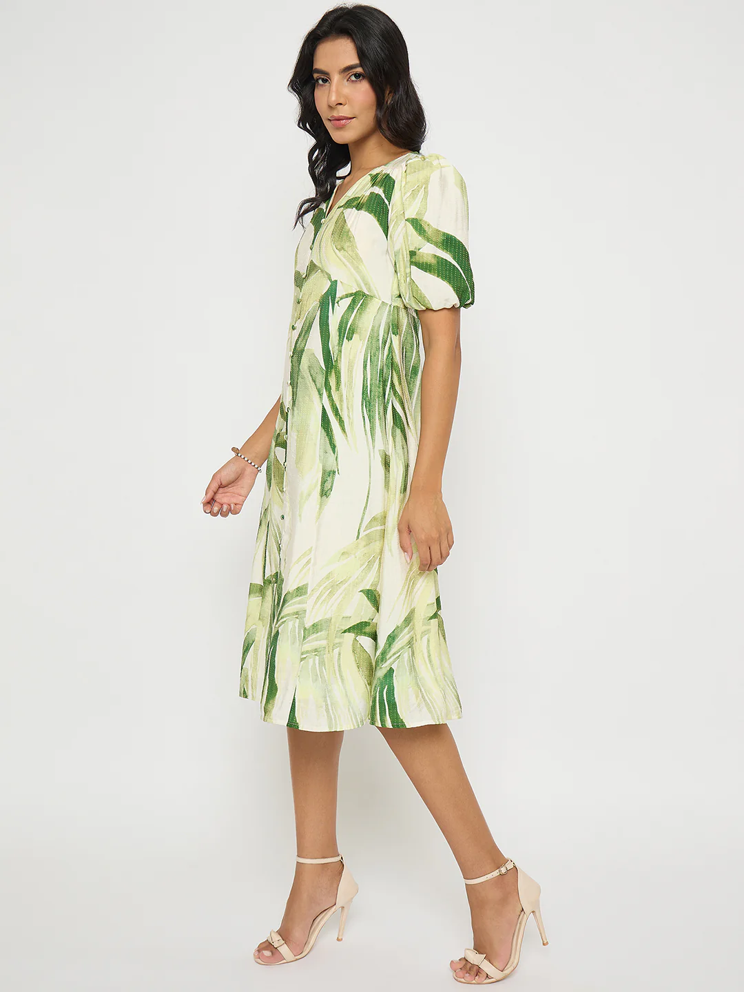 Madame Botanical Print Lace Insertion Off White Midi Dress - Image 5
