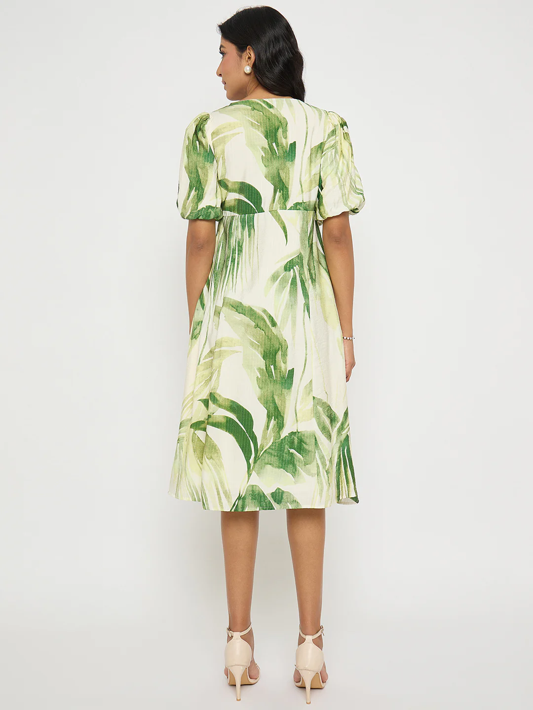 Madame Botanical Print Lace Insertion Off White Midi Dress - Image 6