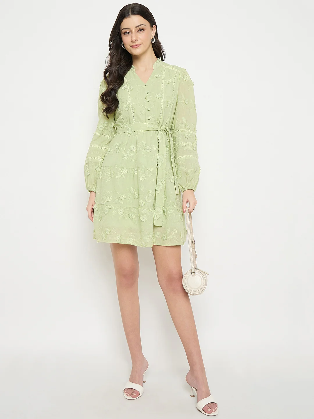 Madame Floral Applique Belted Short Dress - Image 4