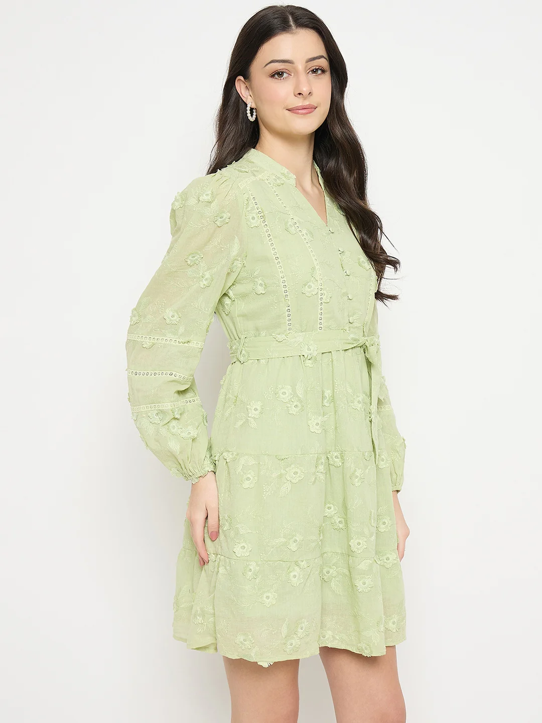 Madame Floral Applique Belted Short Dress - Image 5