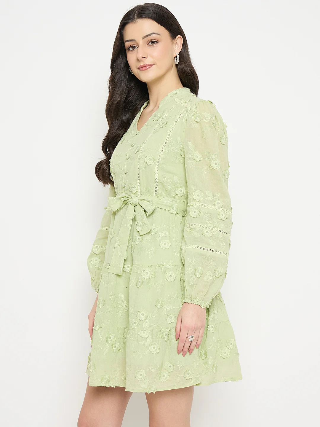 Madame Floral Applique Belted Short Dress - Image 6
