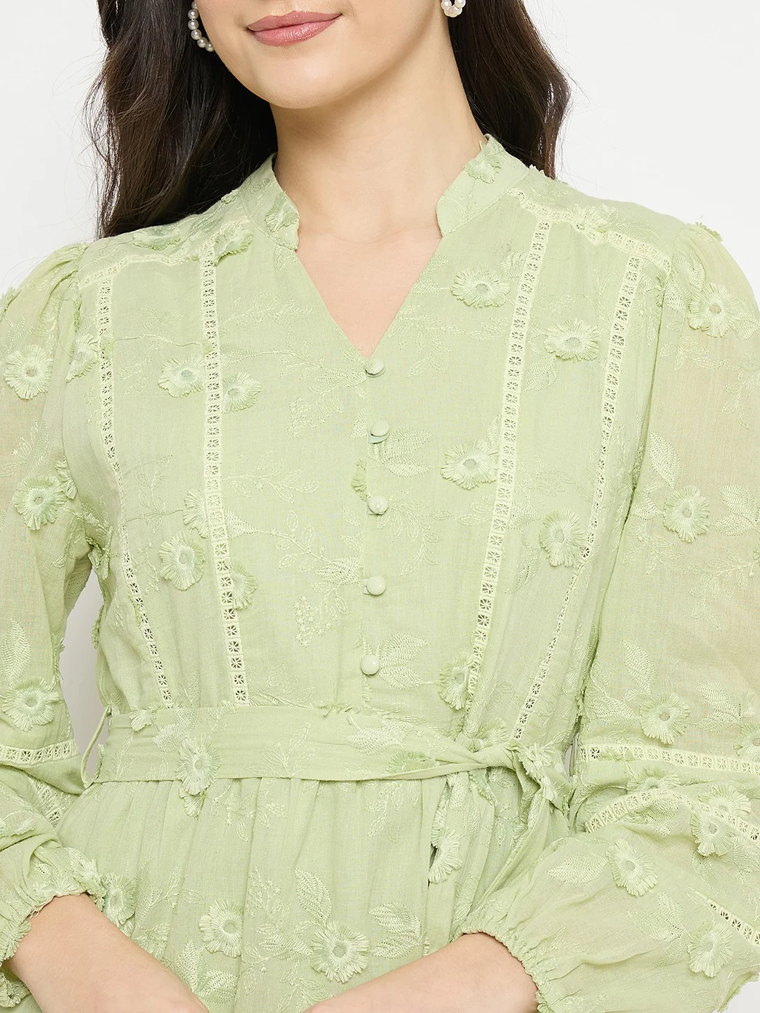 Madame Floral Applique Belted Short Dress - Image 8