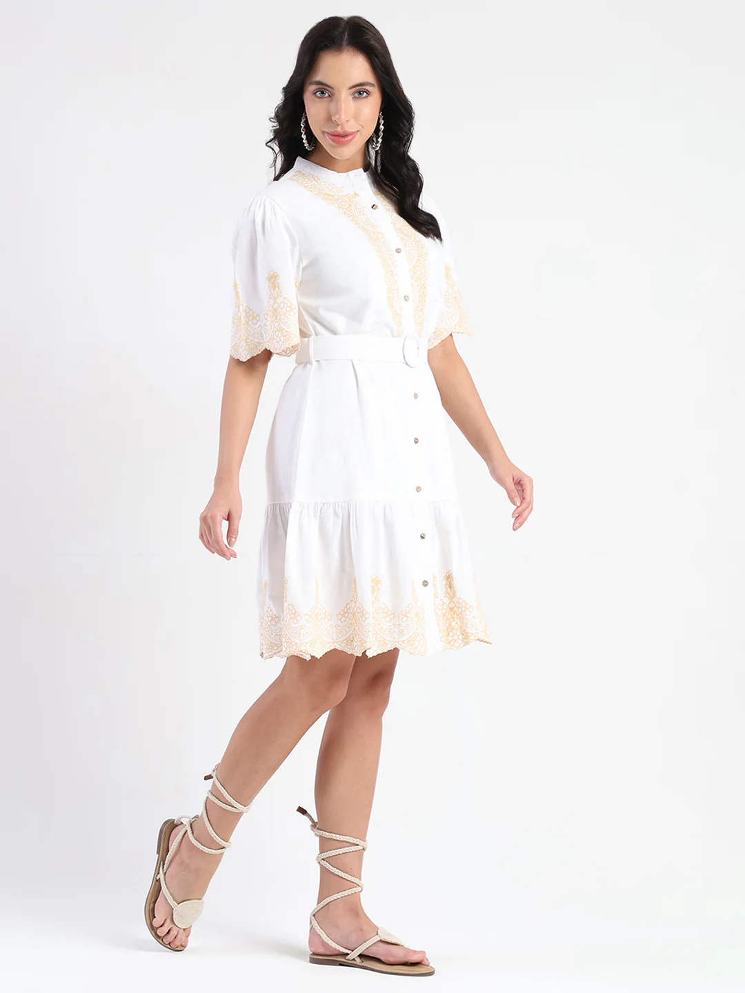 Madame Embroidered A-Line White Mini Dress - Image 3